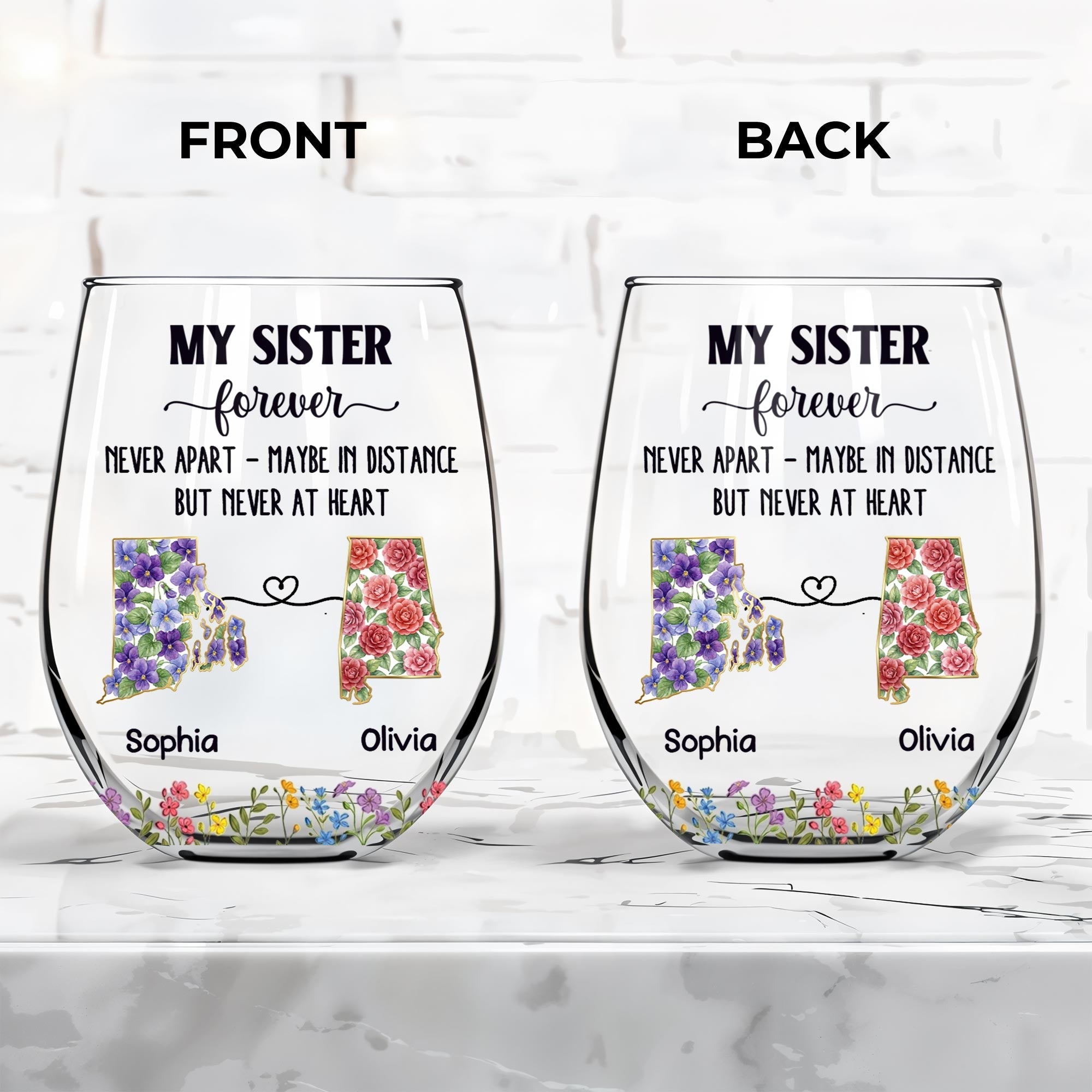 Personalized Floral Stemless Wine Glass Gift for Sister Wine Glasses GradoCreations