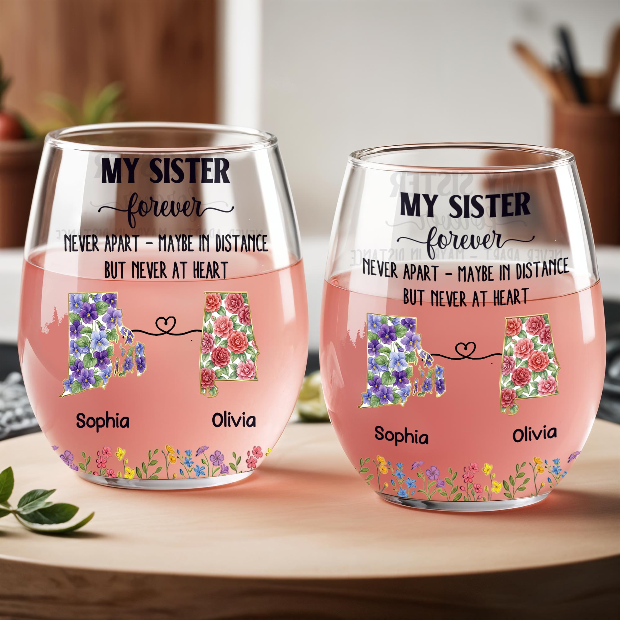 Personalized Floral Stemless Wine Glass Gift for Sister Wine Glasses GradoCreations