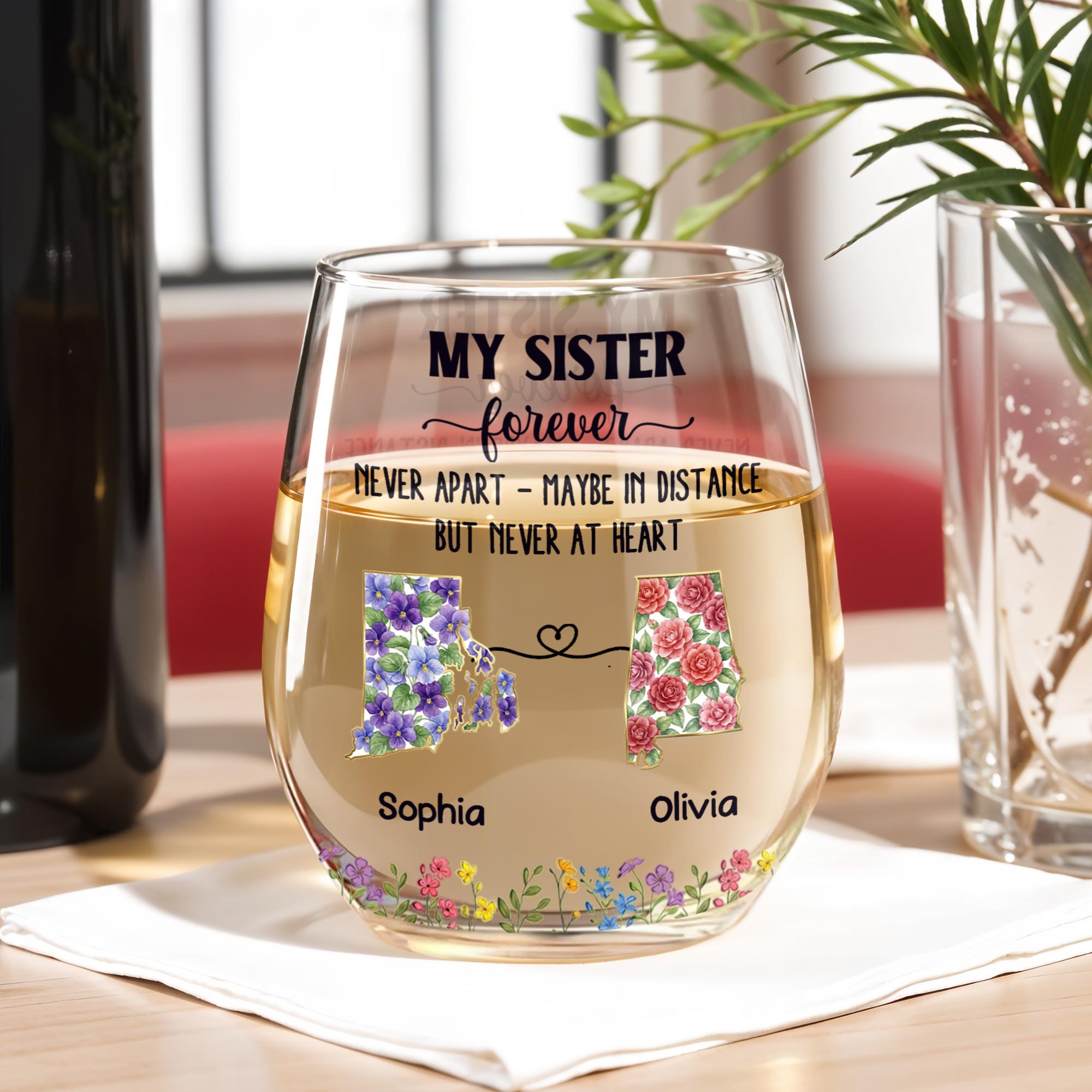 Personalized Floral Stemless Wine Glass Gift for Sister Wine Glasses GradoCreations