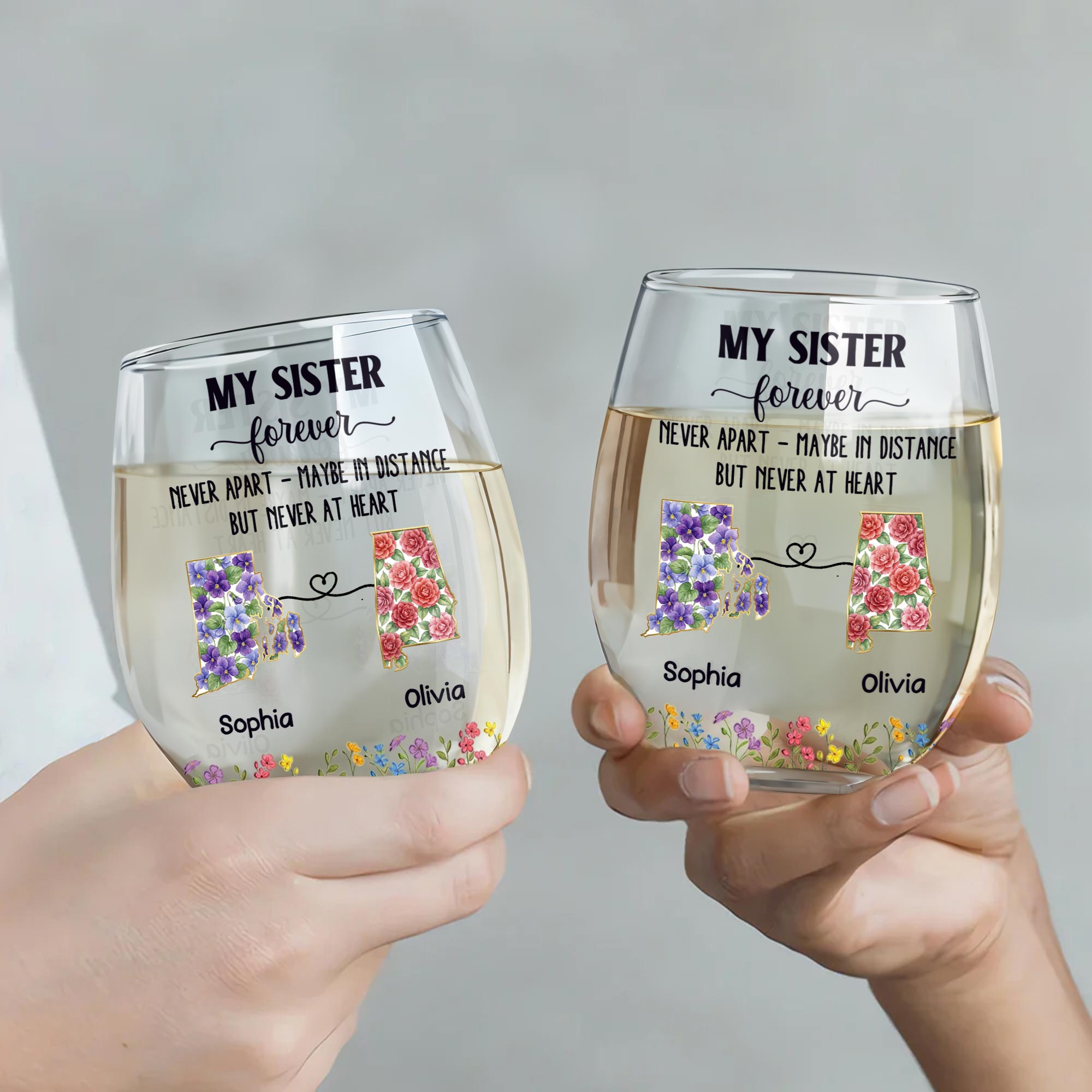Personalized Floral Stemless Wine Glass Gift for Sister Wine Glasses GradoCreations