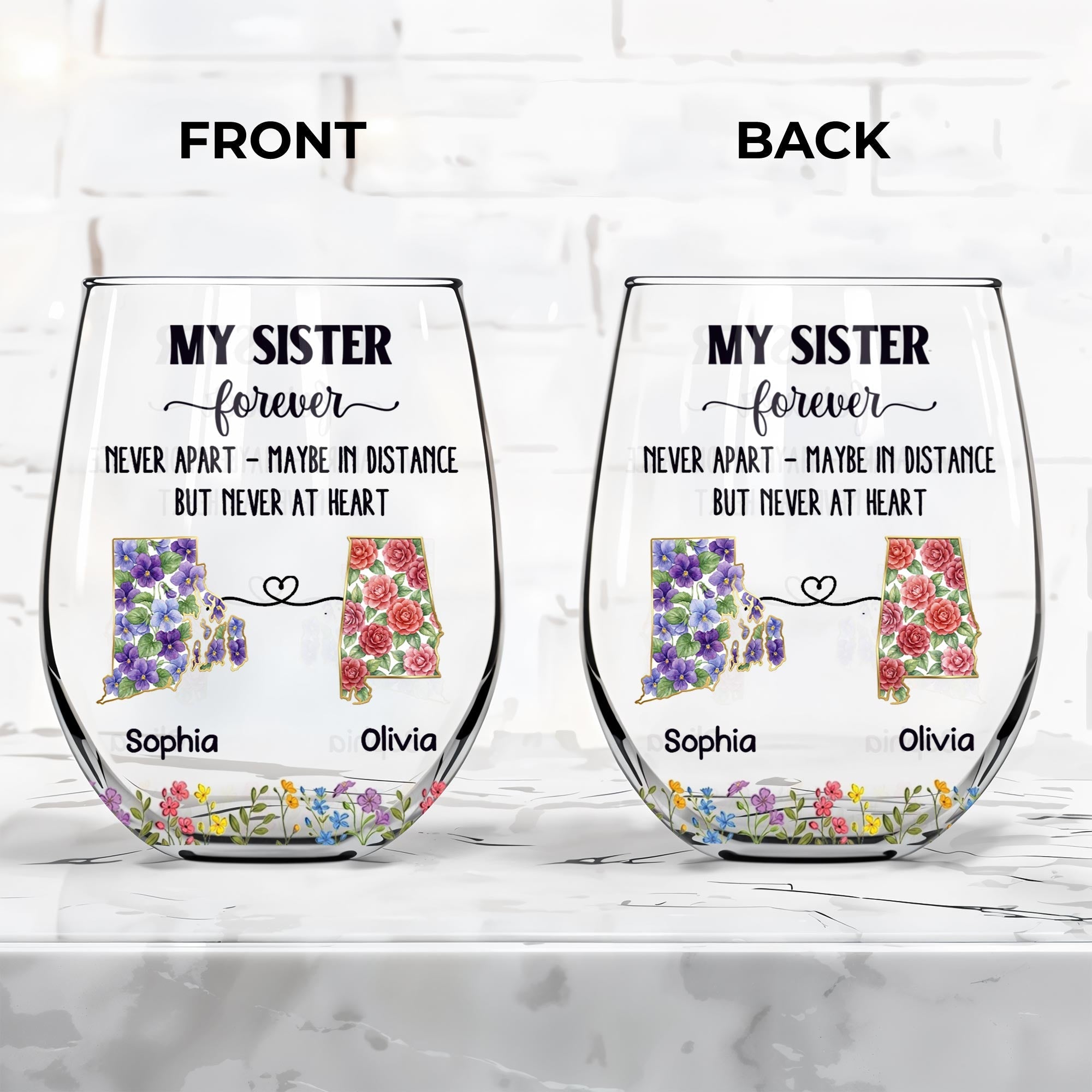Personalized Floral Stemless Wine Glass Gift for Sister Wine Glasses GradoCreations