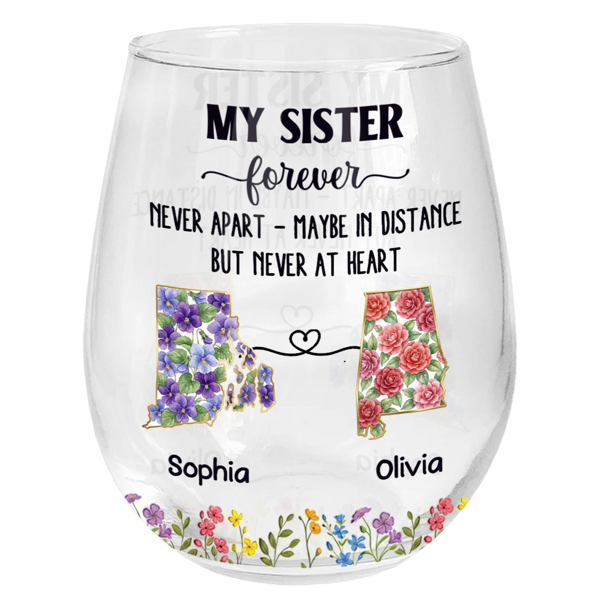 Personalized Floral Stemless Wine Glass Gift for Sister Wine Glasses GradoCreations