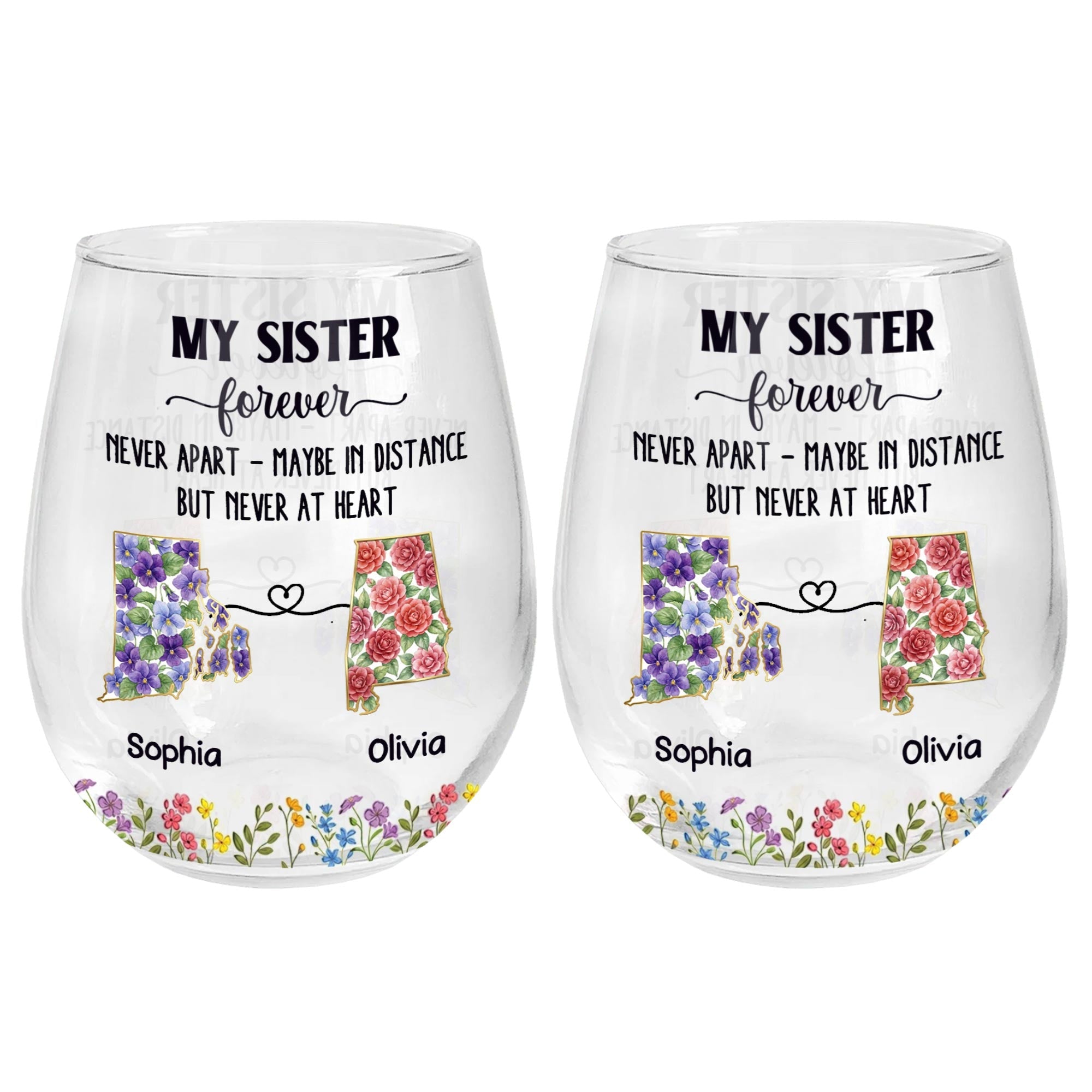 Personalized Floral Stemless Wine Glass Gift for Sister Wine Glasses GradoCreations