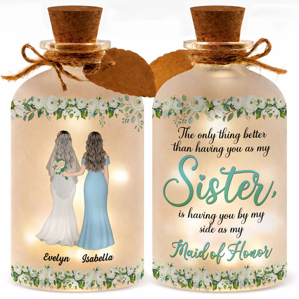 Personalized Frosted Glass Bottle Light Custom Name Gift for Bride Short Bottle Light GradoCreations