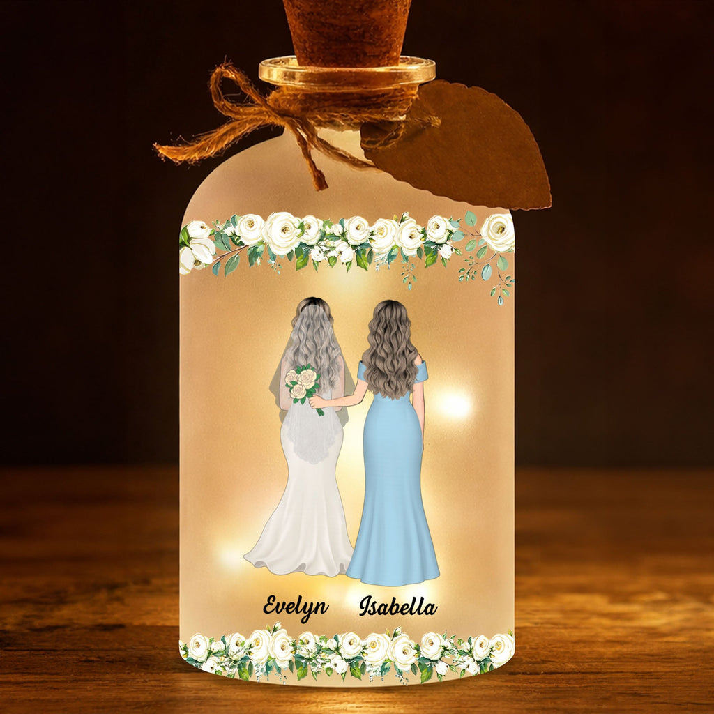 Personalized Frosted Glass Bottle Light Custom Name Gift for Bride Short Bottle Light GradoCreations