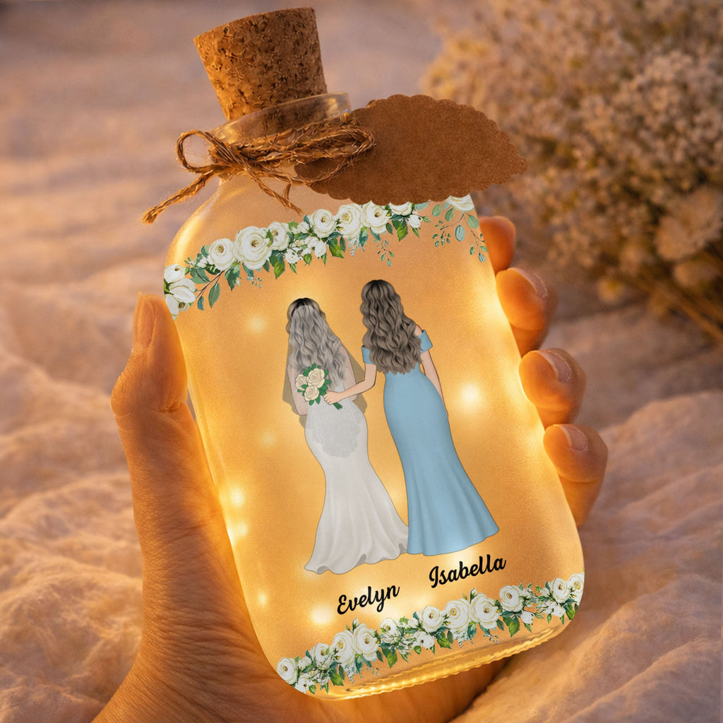 Personalized Frosted Glass Bottle Light Custom Name Gift for Bride Short Bottle Light GradoCreations