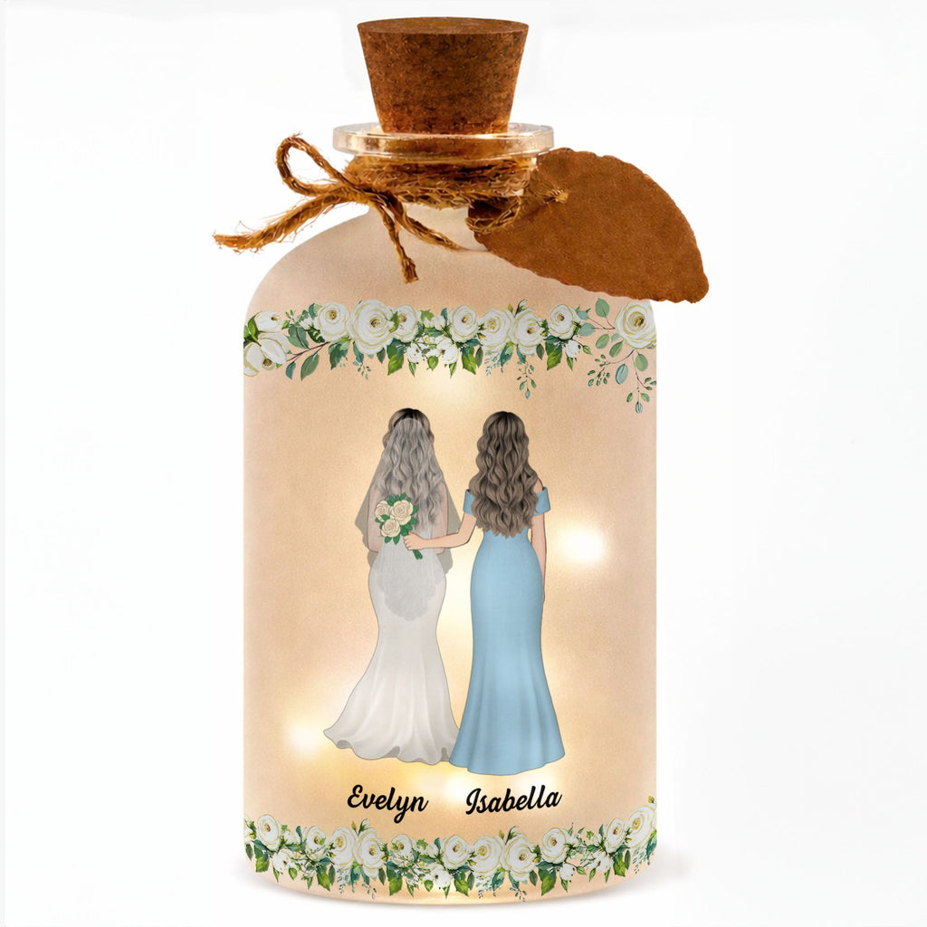 Personalized Frosted Glass Bottle Light Custom Name Gift for Bride Short Bottle Light GradoCreations