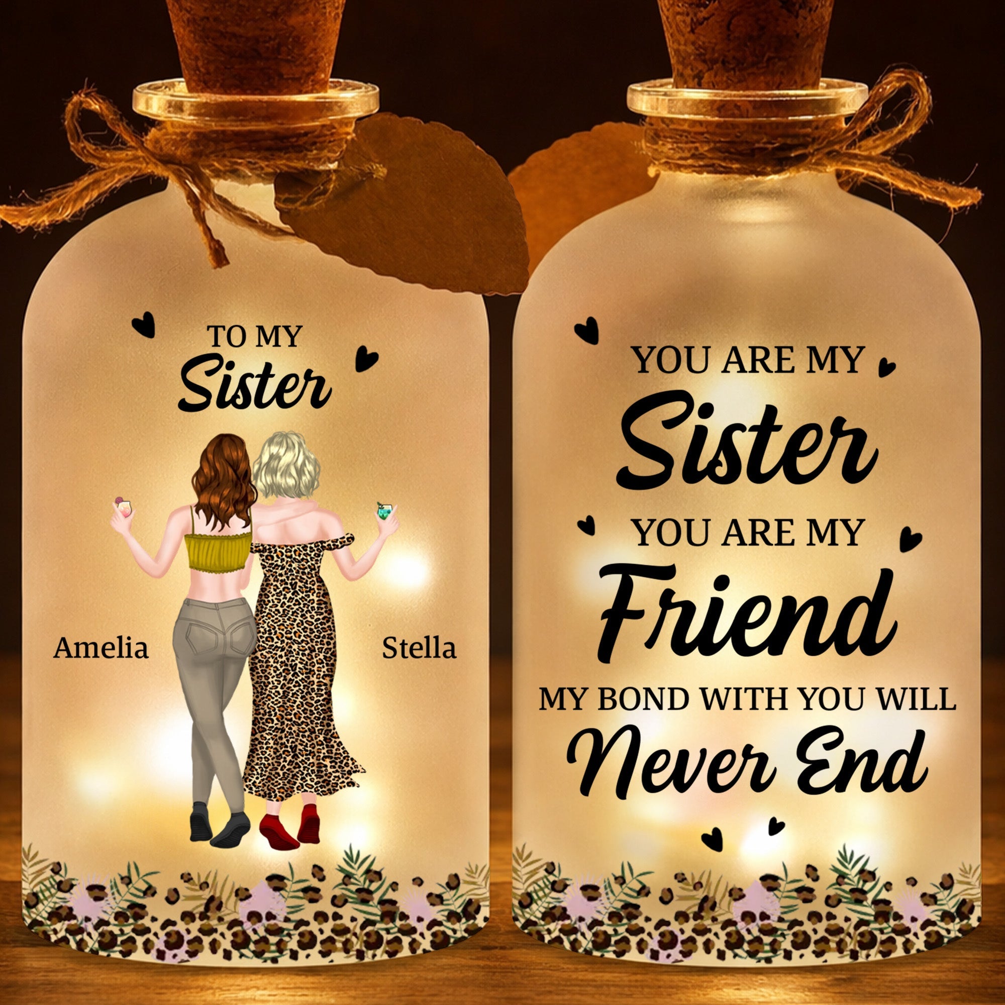 Personalized Short Bottle Light Custom Sister Gift Leopard Print Short Bottle Light GradoCreations