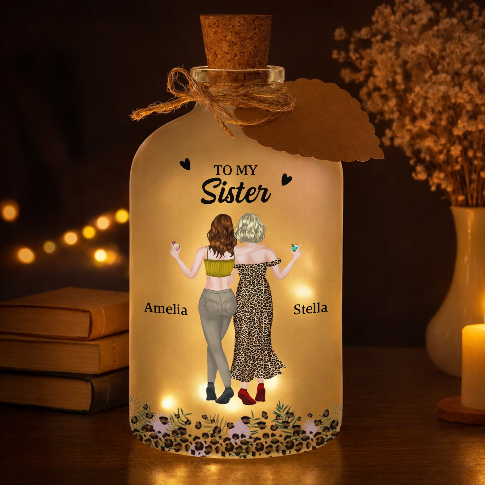 Personalized Short Bottle Light Custom Sister Gift Leopard Print Short Bottle Light GradoCreations