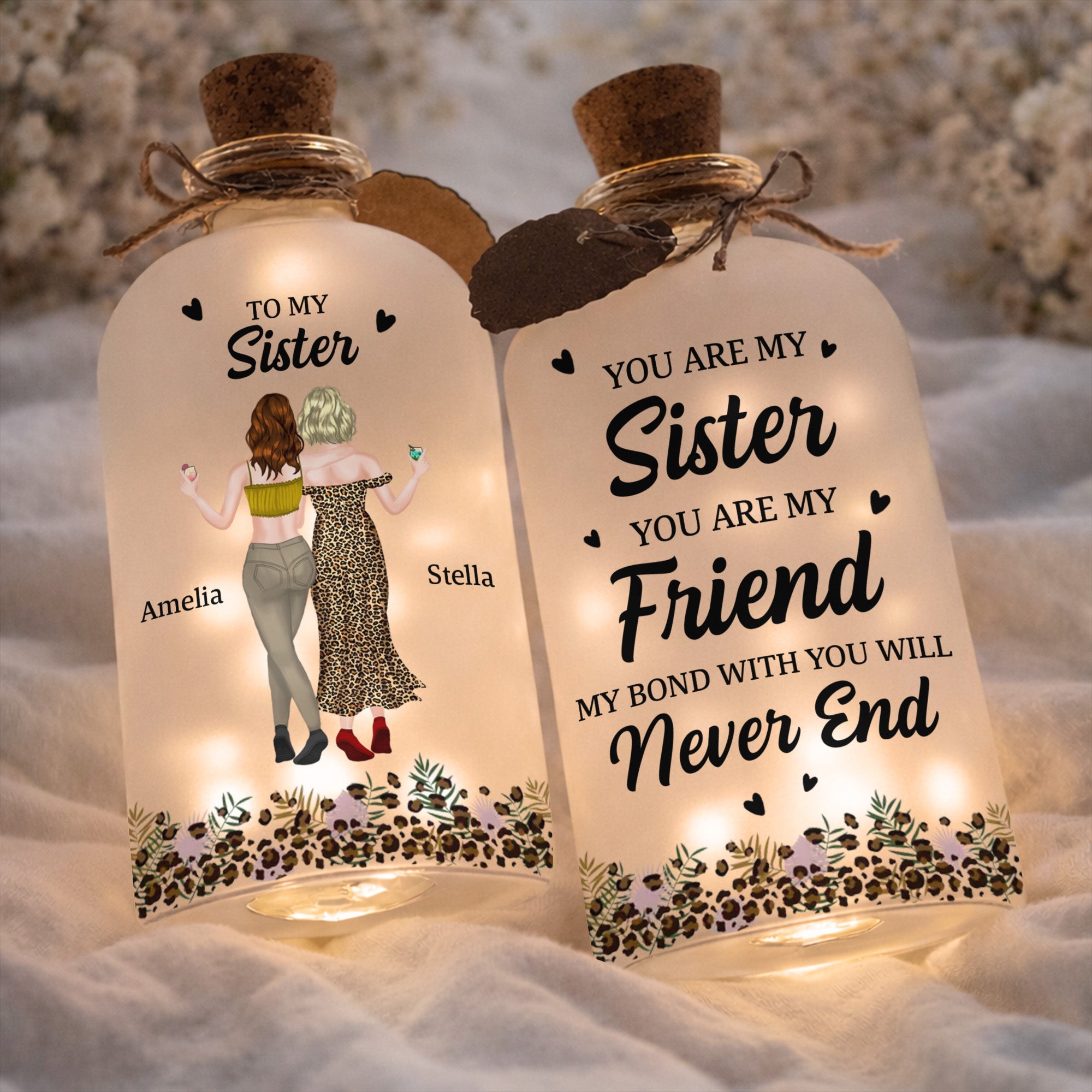 Personalized Short Bottle Light Custom Sister Gift Leopard Print Short Bottle Light GradoCreations