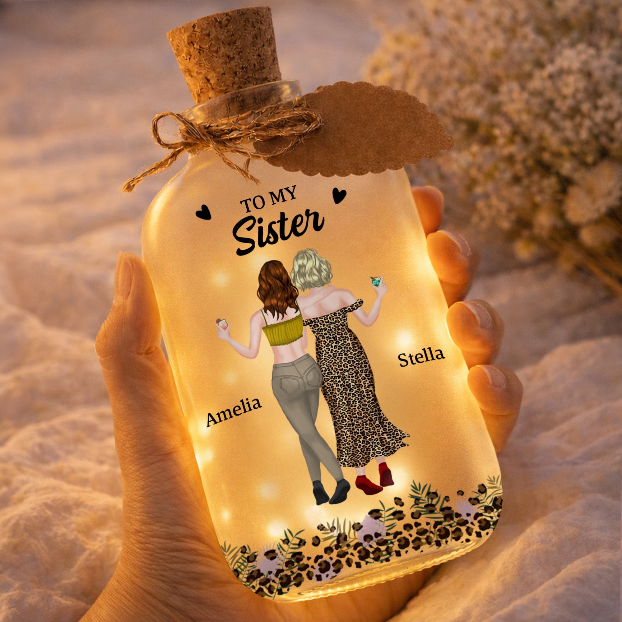 Personalized Short Bottle Light Custom Sister Gift Leopard Print Short Bottle Light GradoCreations