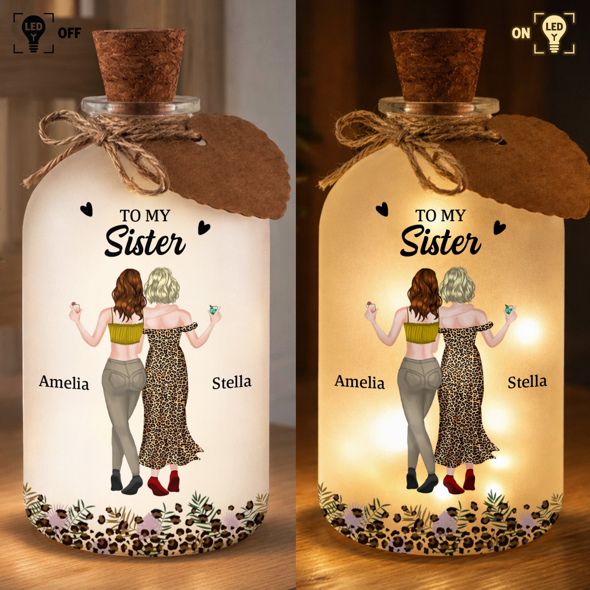 Personalized Short Bottle Light Custom Sister Gift Leopard Print Short Bottle Light GradoCreations