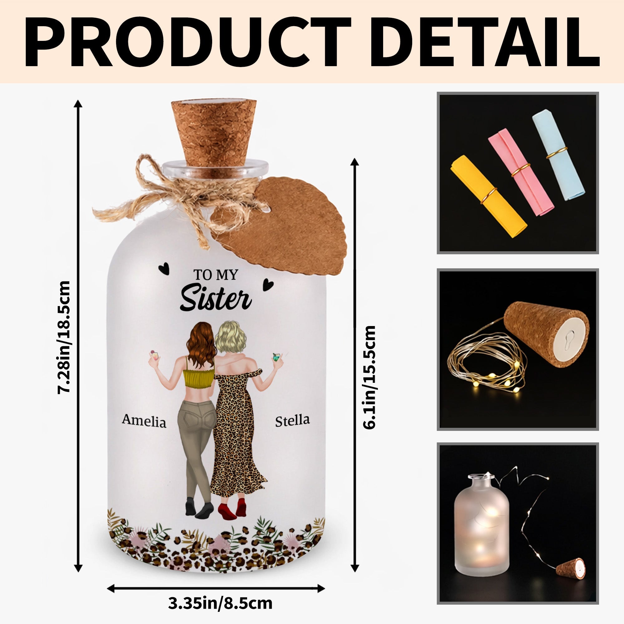 Personalized Short Bottle Light Custom Sister Gift Leopard Print Short Bottle Light GradoCreations