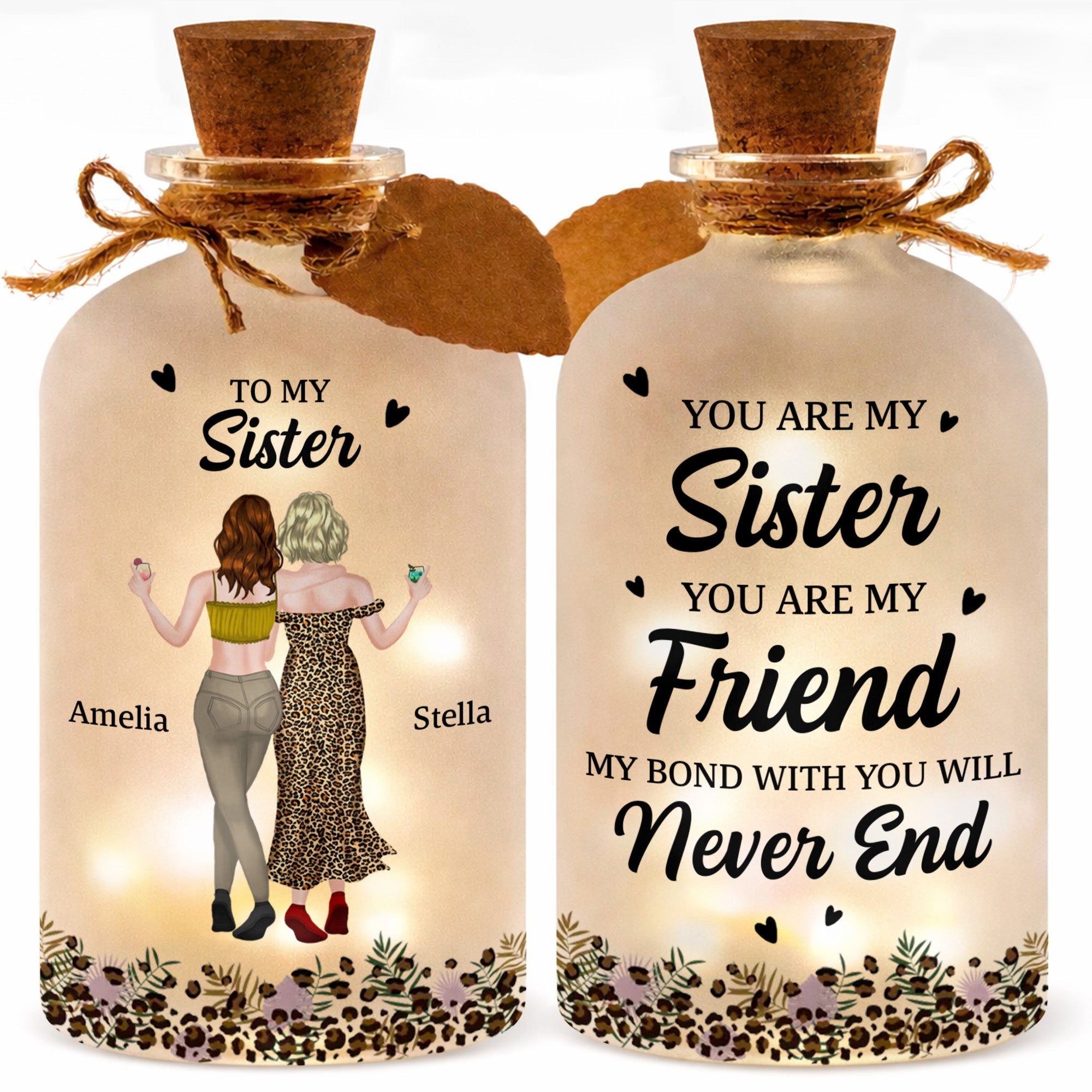 Personalized Short Bottle Light Custom Sister Gift Leopard Print Short Bottle Light GradoCreations