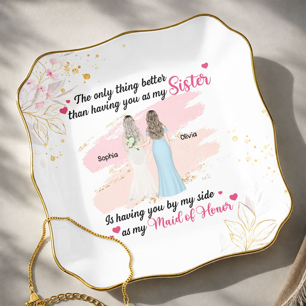 Personalized Lace Jewelry Dish Custom Name Gift for Sister