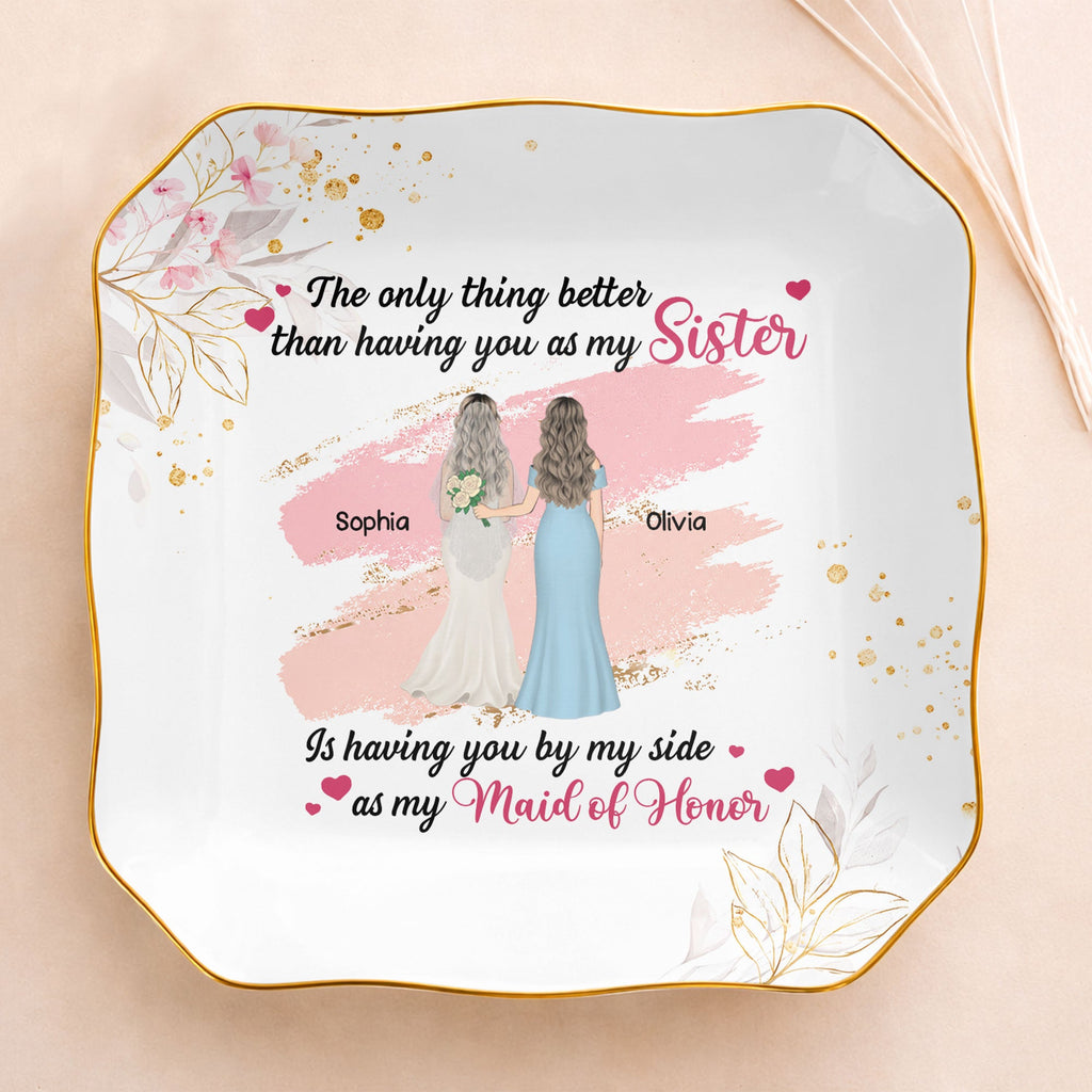 Personalized Lace Jewelry Dish Custom Name Gift for Sister
