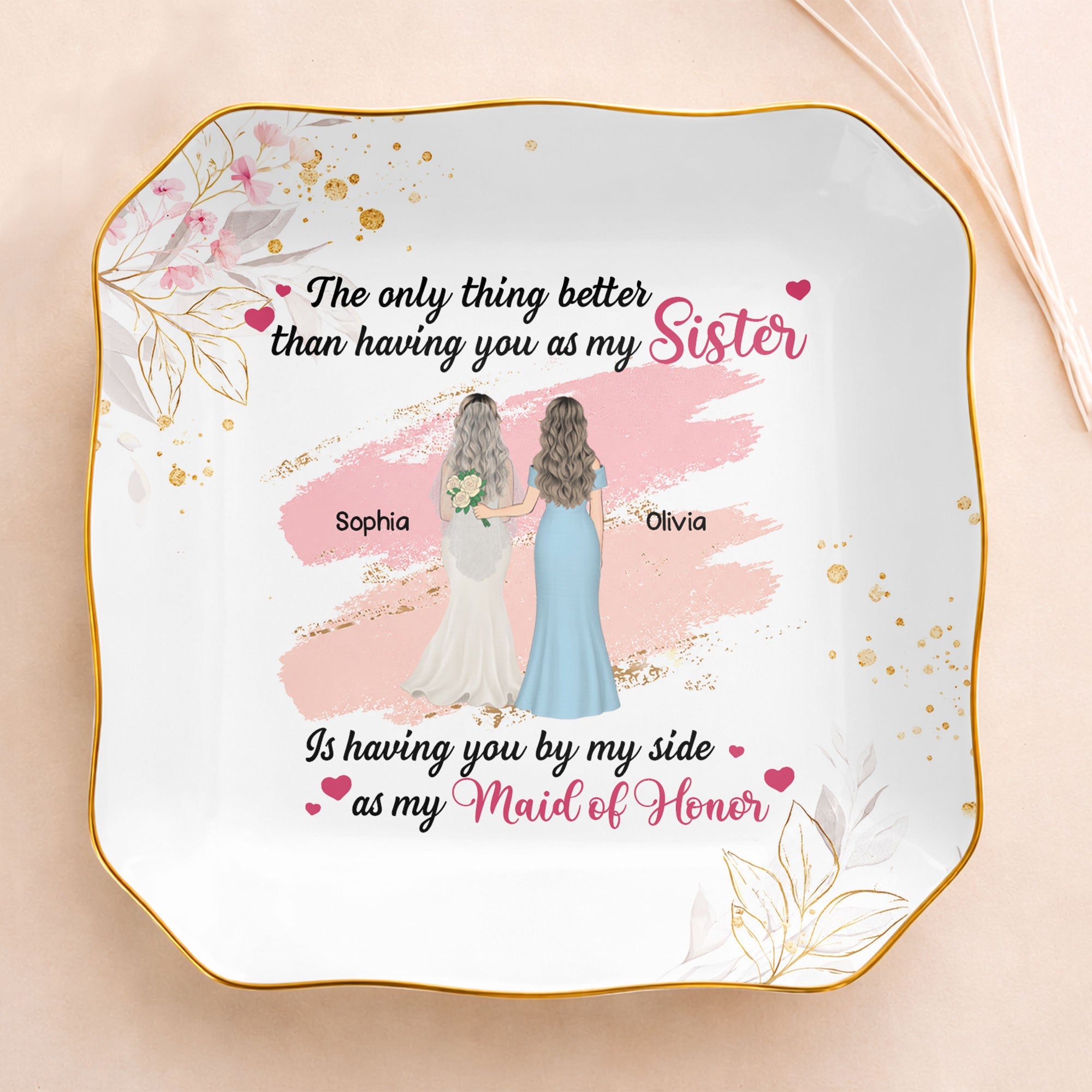 Personalized Lace Jewelry Dish Custom Name Gift for Sister
