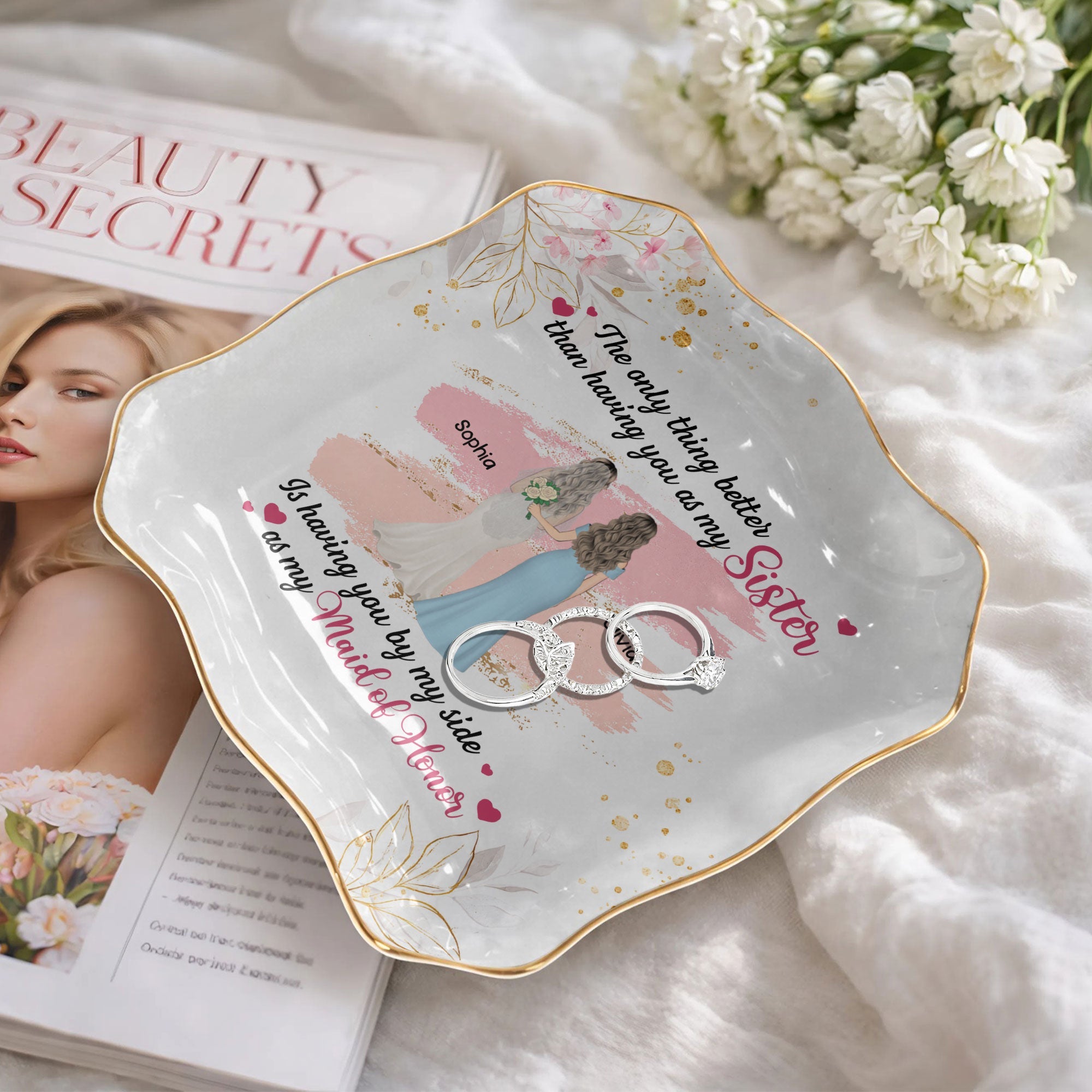 Personalized Lace Jewelry Dish Custom Name Gift for Sister