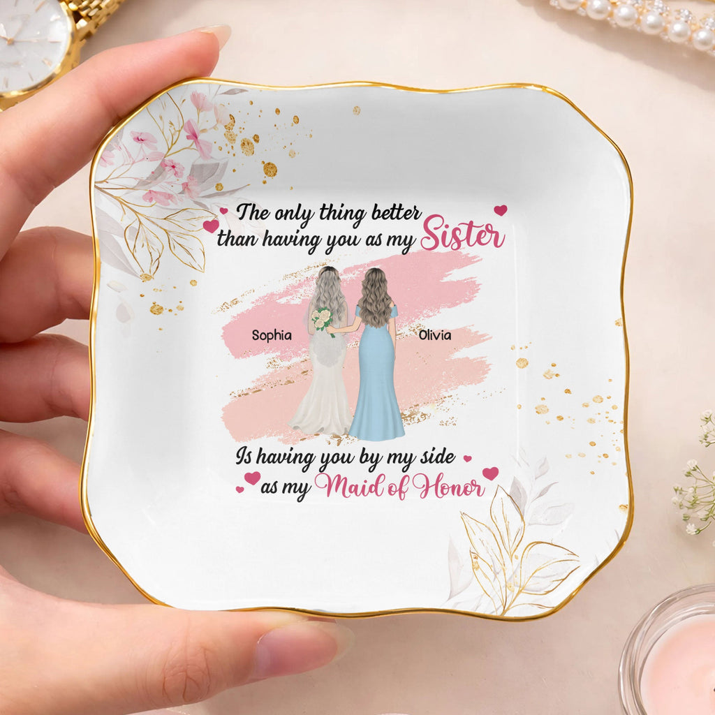 Personalized Lace Jewelry Dish Custom Name Gift for Sister