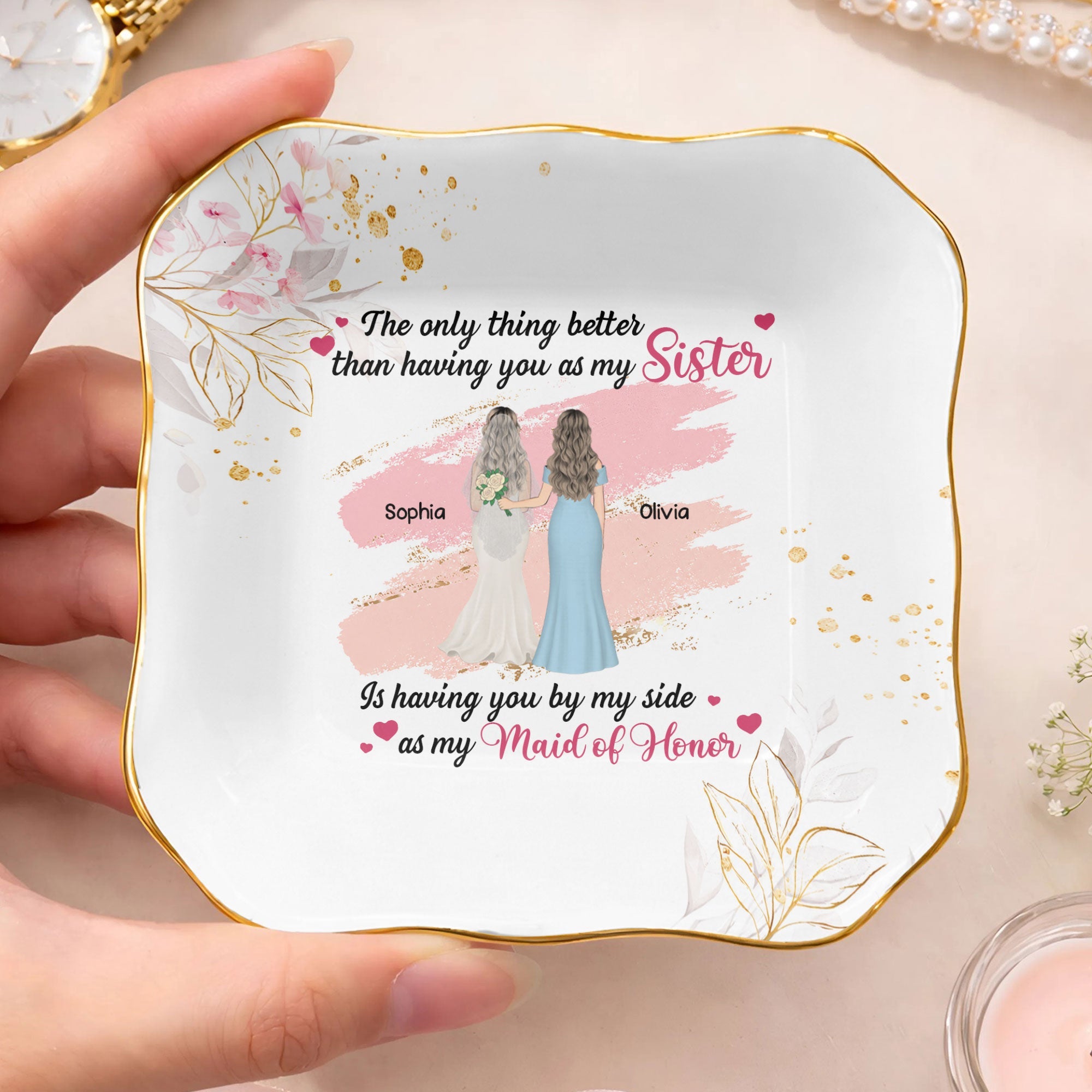 Personalized Lace Jewelry Dish Custom Name Gift for Sister