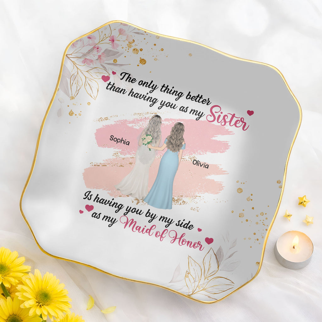 Personalized Lace Jewelry Dish Custom Name Gift for Sister
