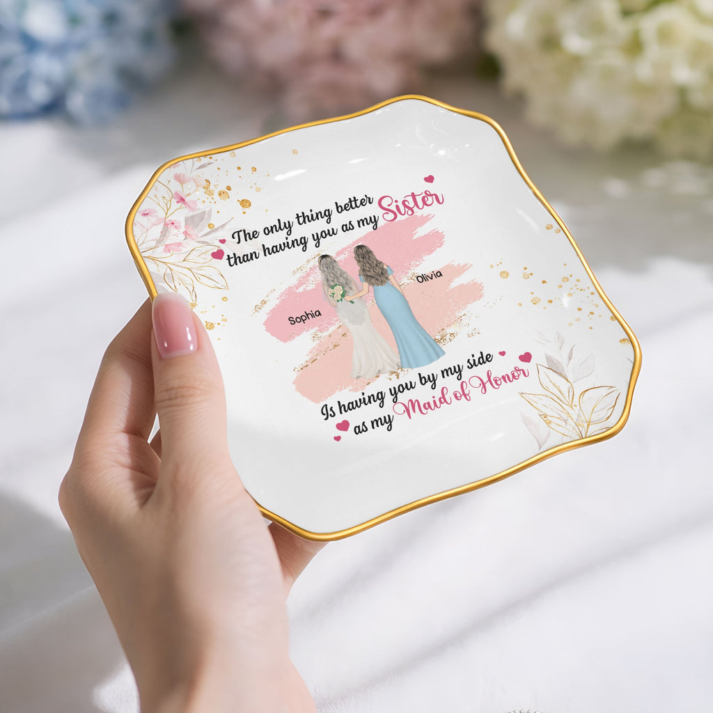 Personalized Lace Jewelry Dish Custom Name Gift for Sister