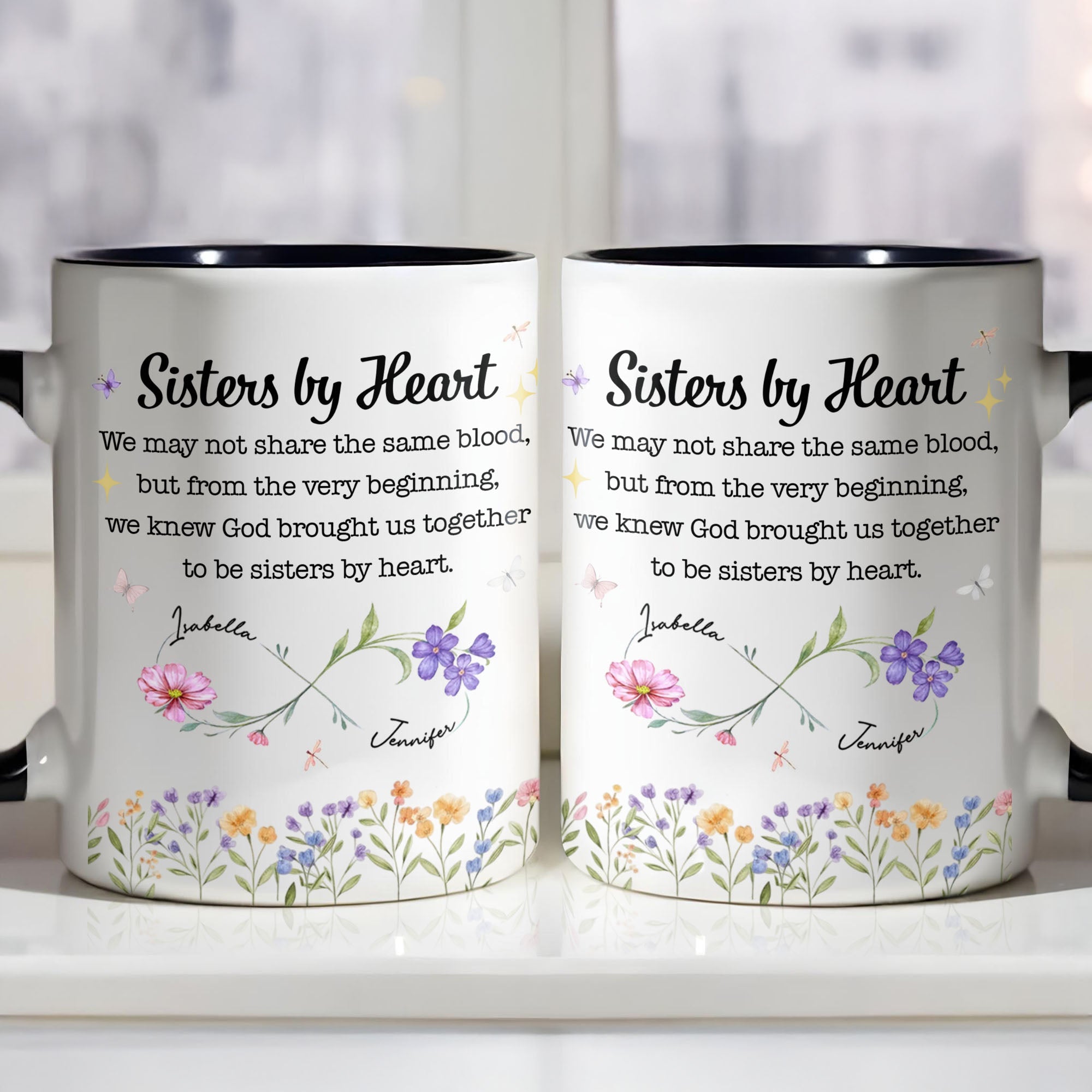 Personalized Sister Mug with Birth Month Flowers Custom Gift Accent Mug GradoCreations