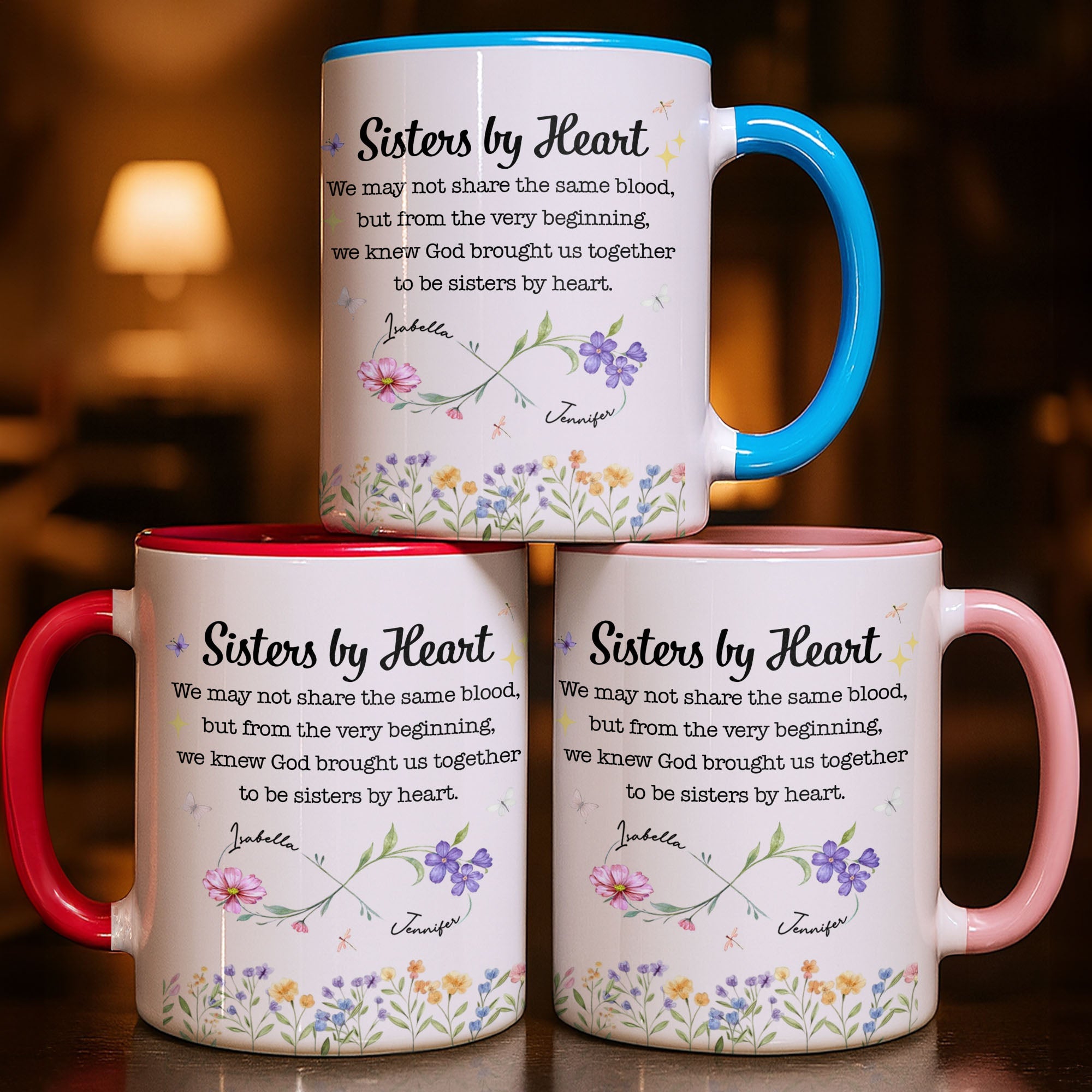 Personalized Sister Mug with Birth Month Flowers Custom Gift Accent Mug GradoCreations