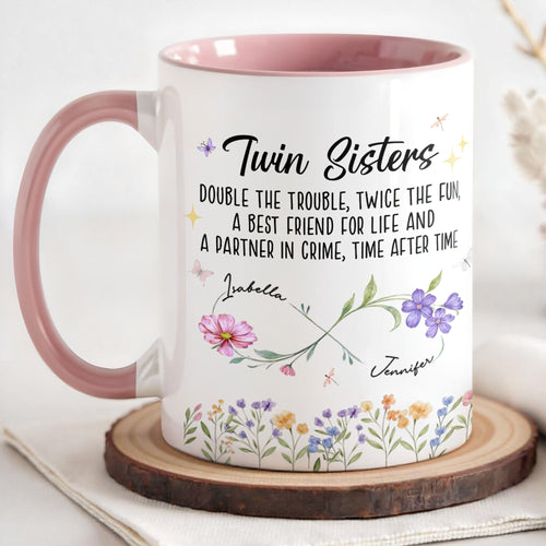 Personalized Accent Mug Birth Month Flowers Infinity Symbol Gift for Sisters Accent Mug GradoCreations