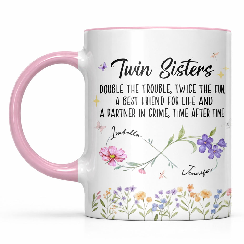 Personalized Accent Mug Birth Month Flowers Infinity Symbol Gift for Sisters
