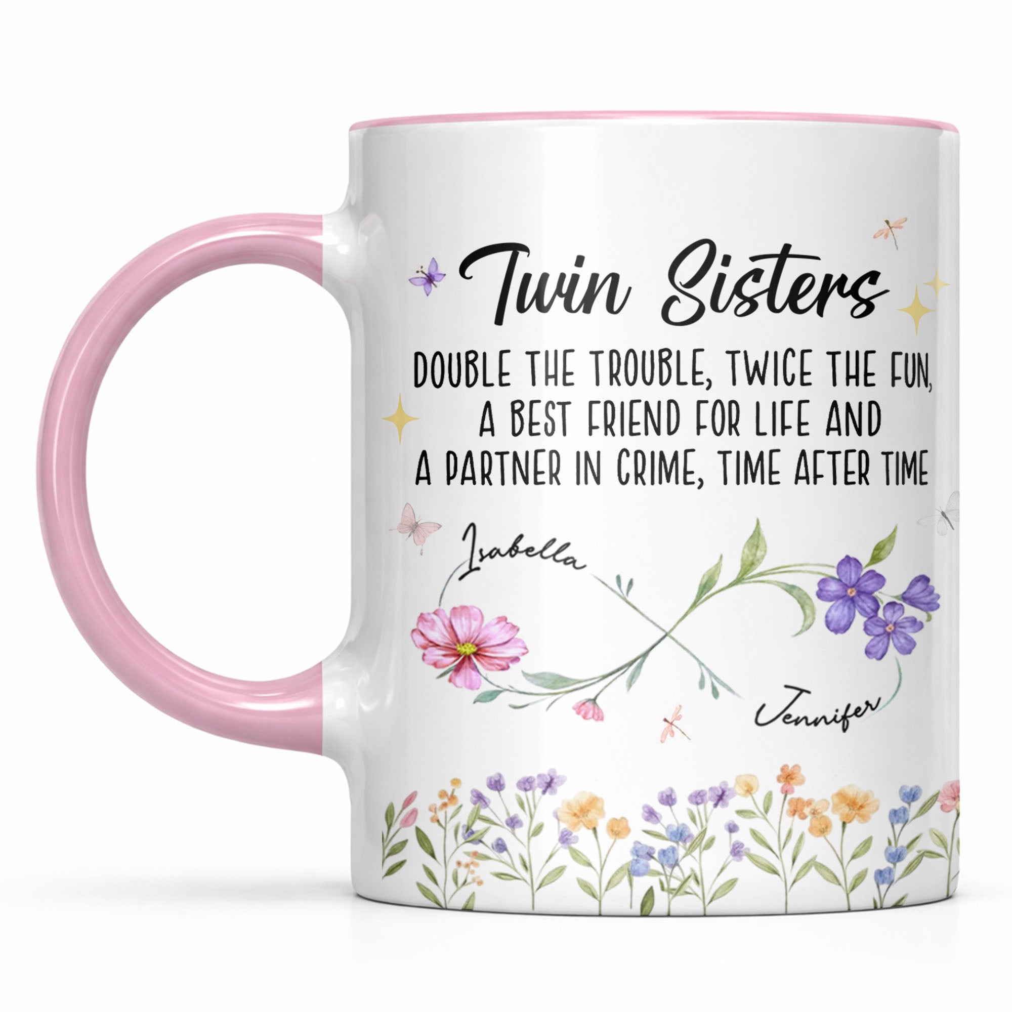 Personalized Accent Mug Birth Month Flowers Infinity Symbol Gift for Sisters