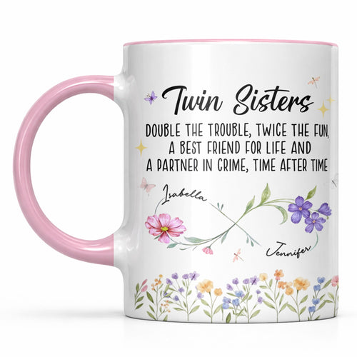 Personalized Accent Mug Birth Month Flowers Infinity Symbol Gift for Sisters Accent Mug GradoCreations