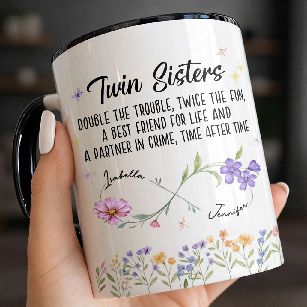 Personalized Accent Mug Birth Month Flowers Infinity Symbol Gift for Sisters