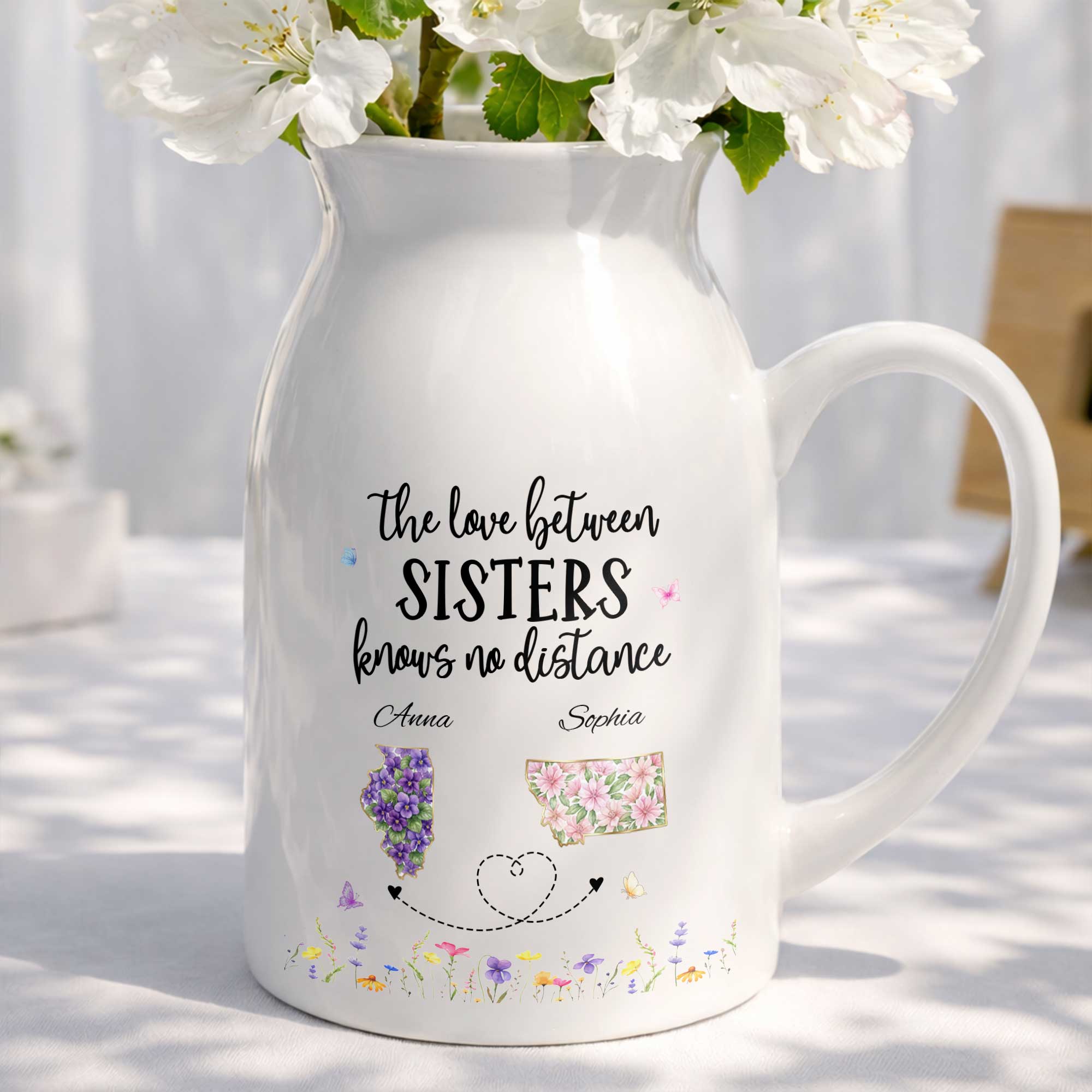 Personalized Ceramic Flower Vase Custom State Map Gift for Sister Flower Vase GradoCreations