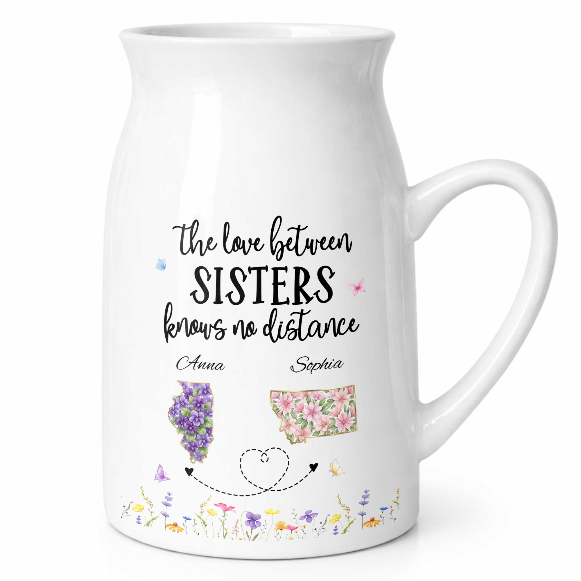 Personalized Ceramic Flower Vase Custom State Map Gift for Sister Flower Vase GradoCreations