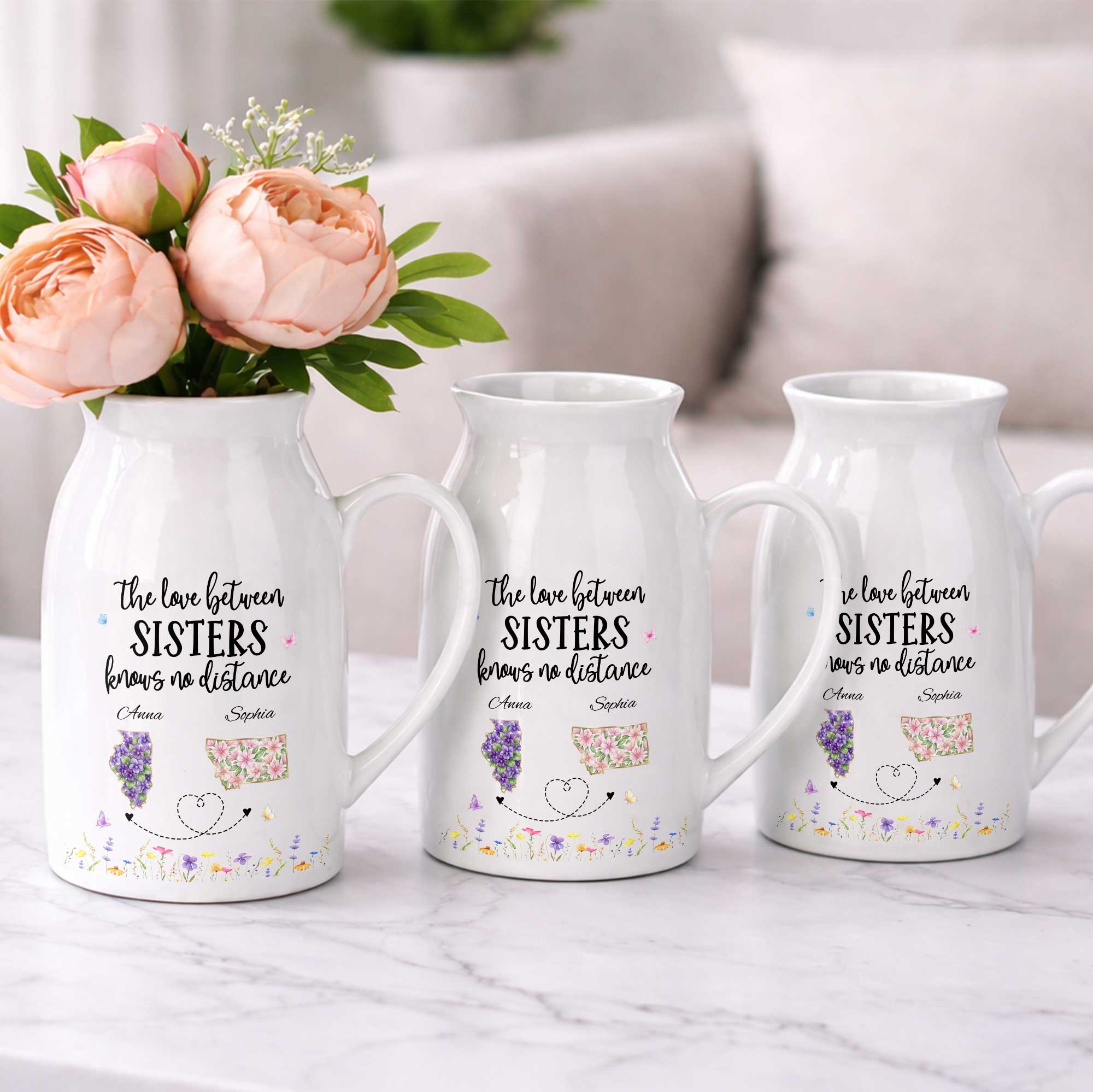 Personalized Ceramic Flower Vase Custom State Map Gift for Sister Flower Vase GradoCreations