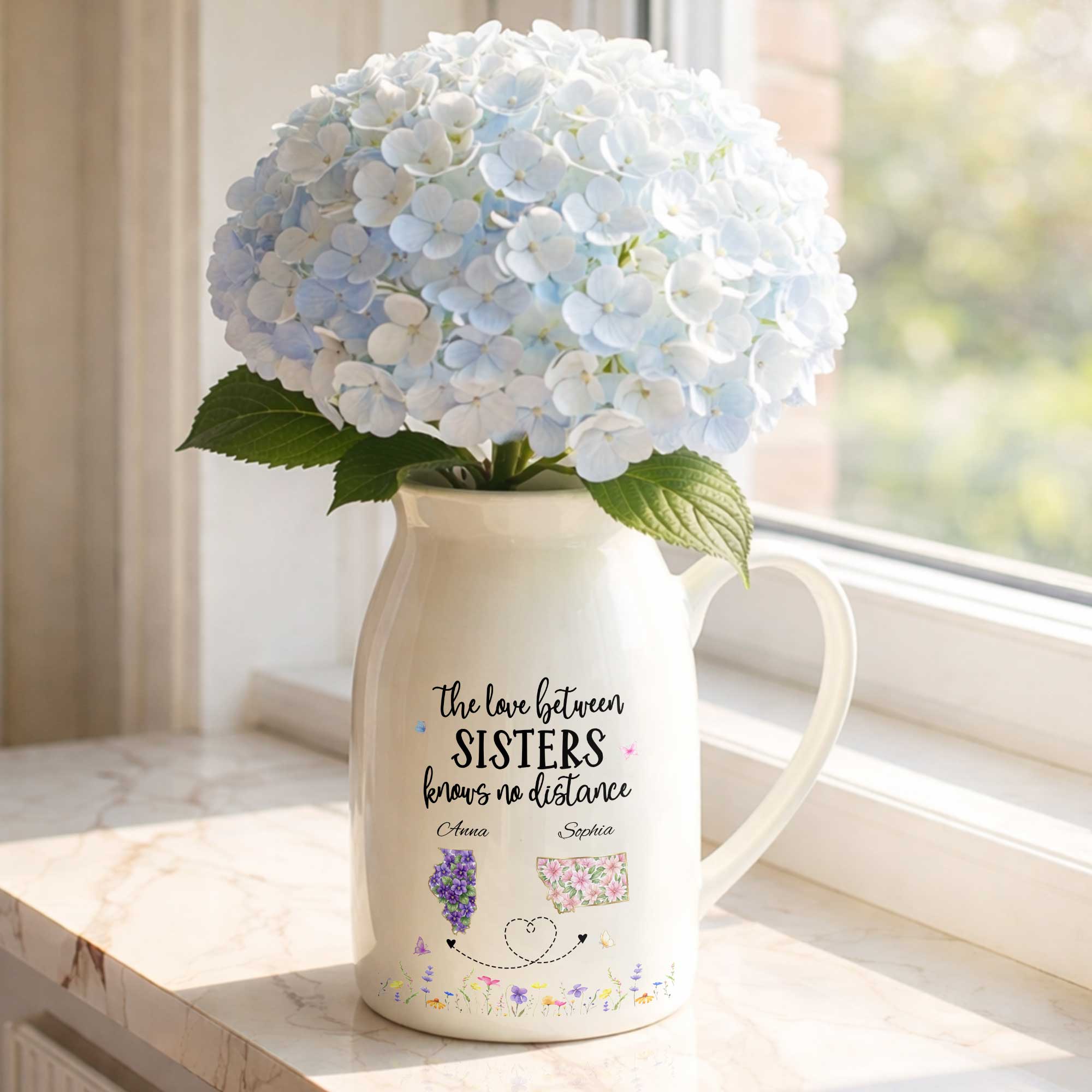 Personalized Ceramic Flower Vase Custom State Map Gift for Sister Flower Vase GradoCreations