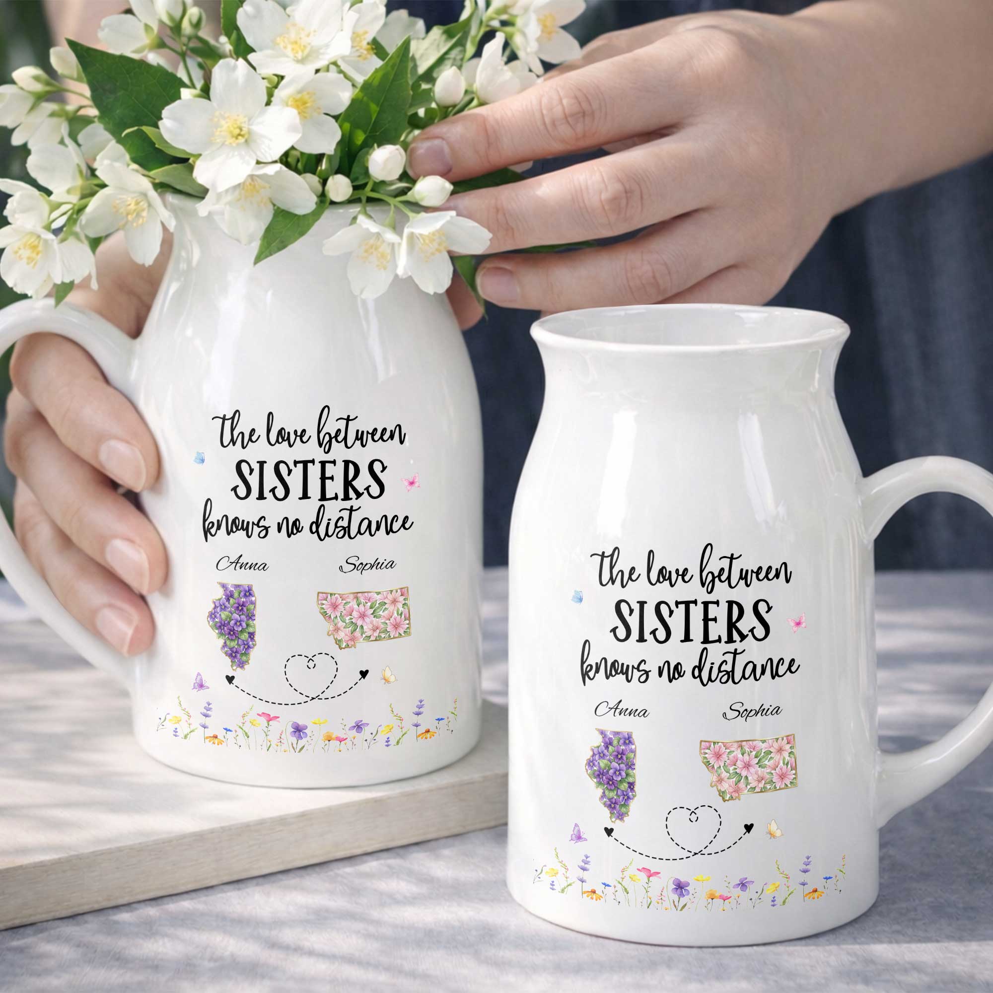 Personalized Ceramic Flower Vase Custom State Map Gift for Sister Flower Vase GradoCreations