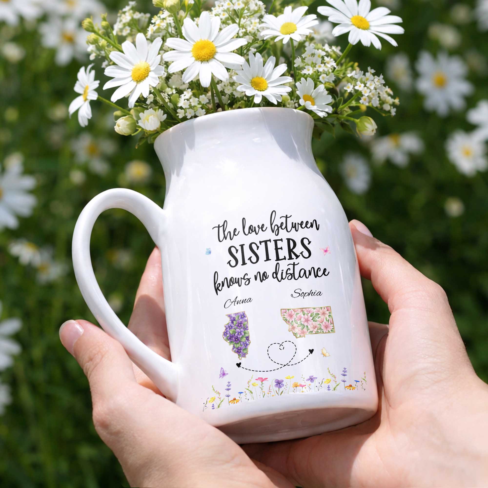 Personalized Ceramic Flower Vase Custom State Map Gift for Sister Flower Vase GradoCreations