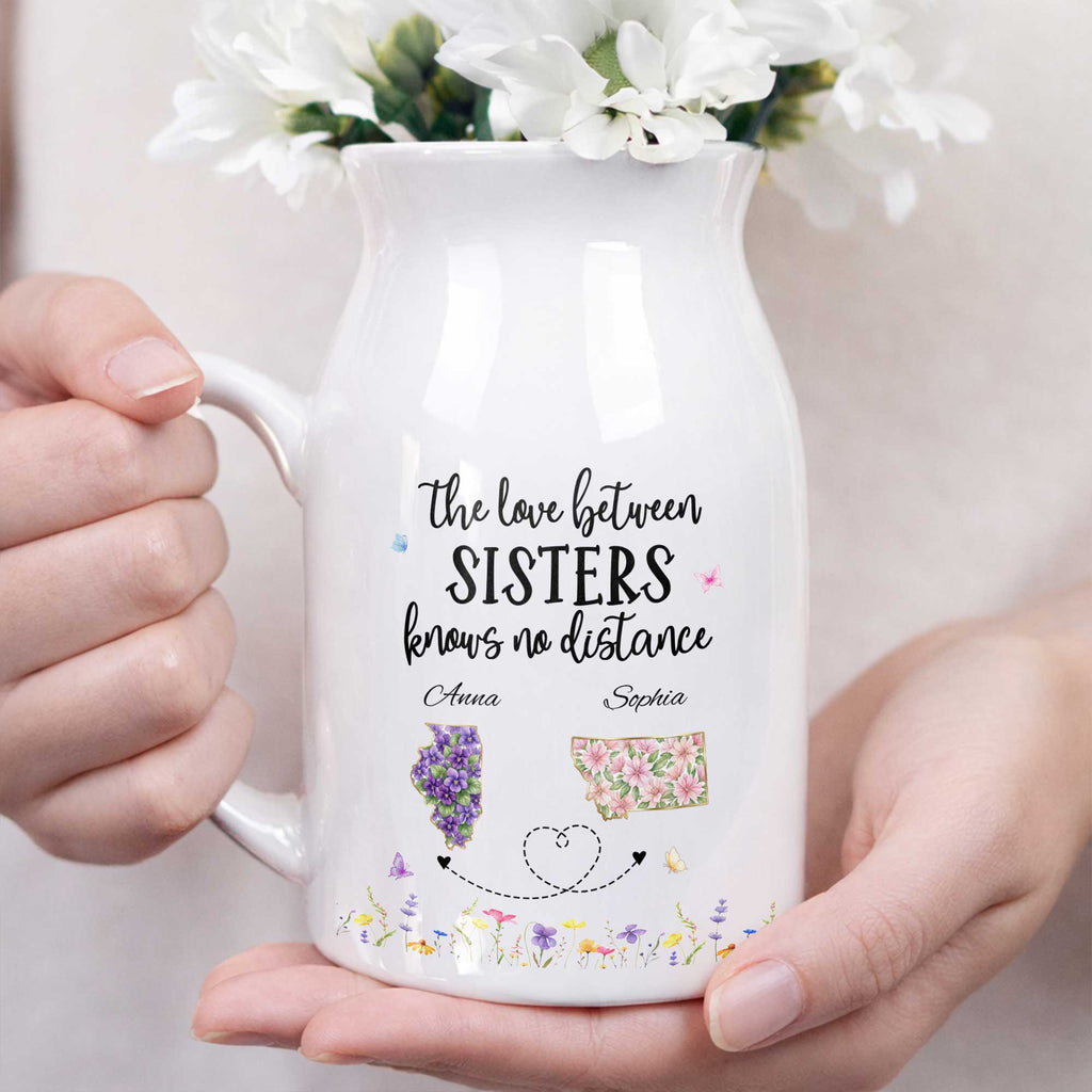 Personalized Ceramic Flower Vase Custom State Map Gift for Sister Flower Vase GradoCreations