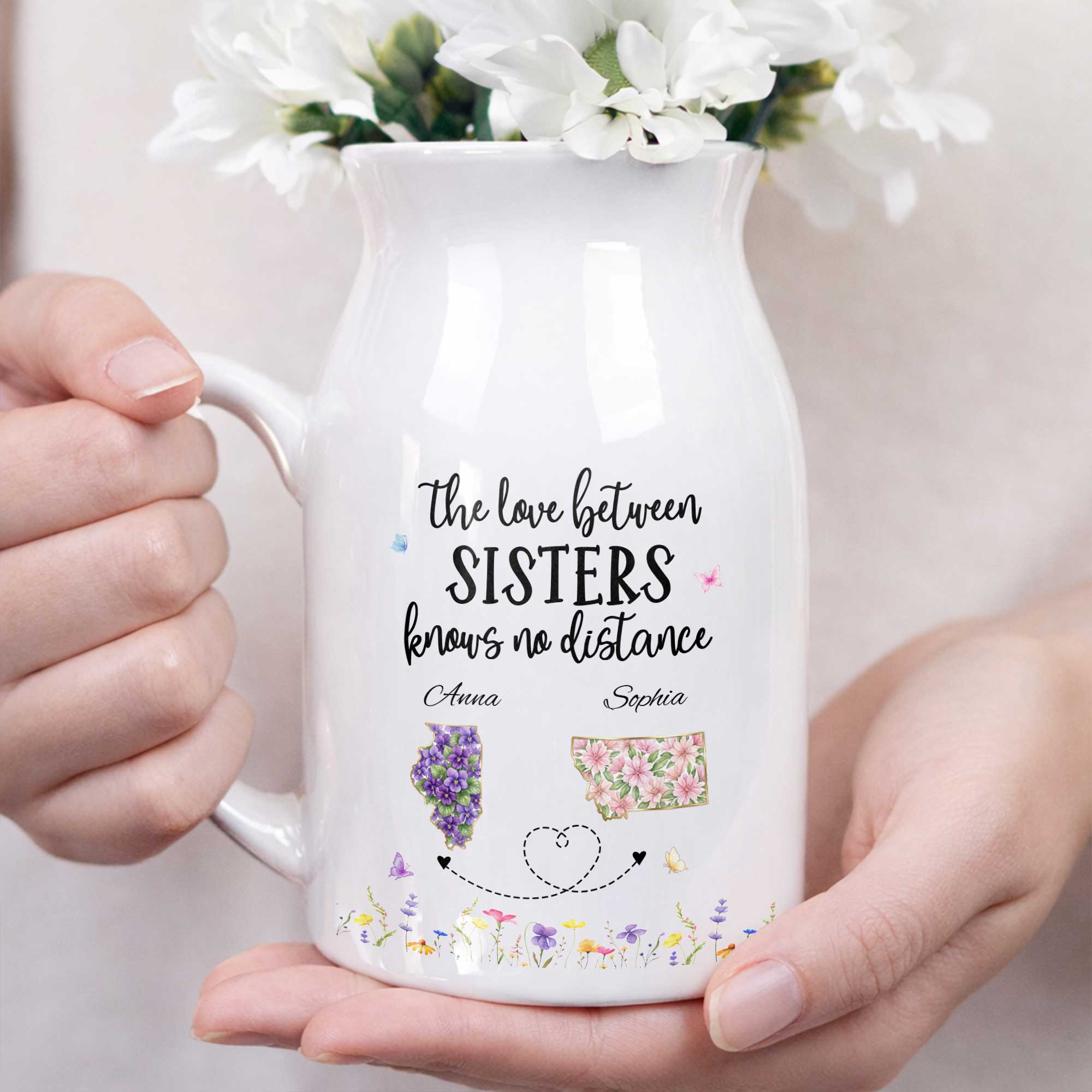 Personalized Ceramic Flower Vase Custom State Map Gift for Sister Flower Vase GradoCreations