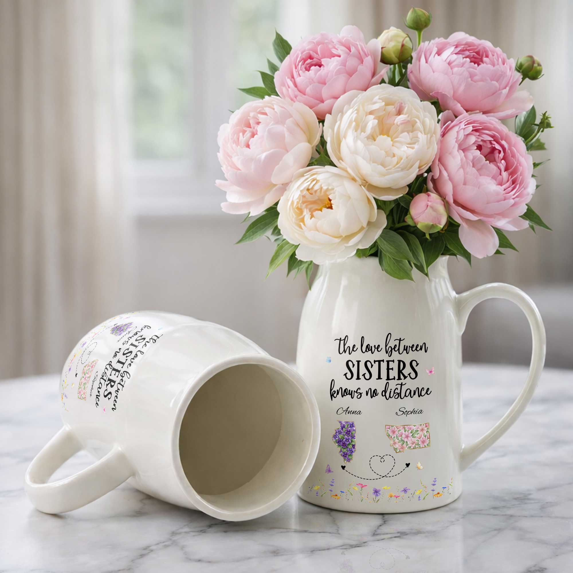 Personalized Ceramic Flower Vase Custom State Map Gift for Sister Flower Vase GradoCreations