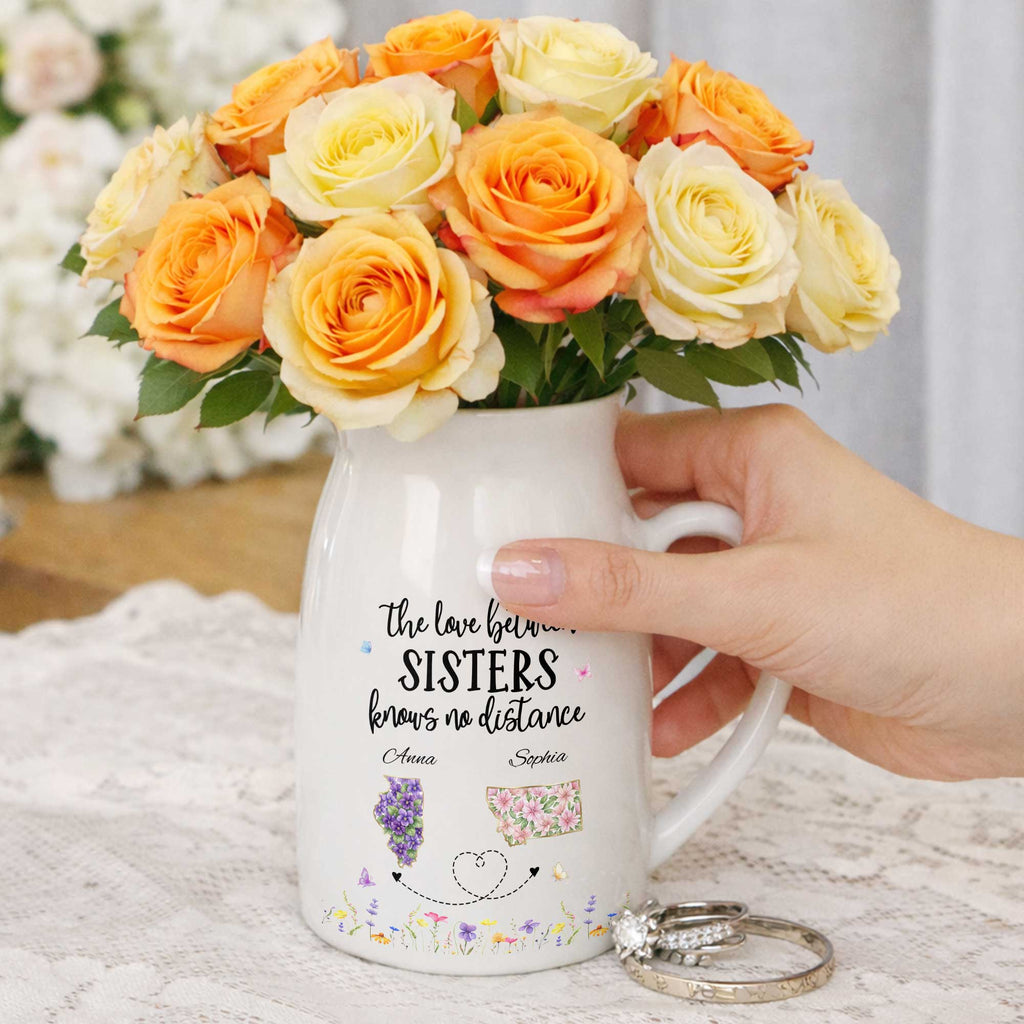 Personalized Ceramic Flower Vase Custom State Map Gift for Sister Flower Vase GradoCreations