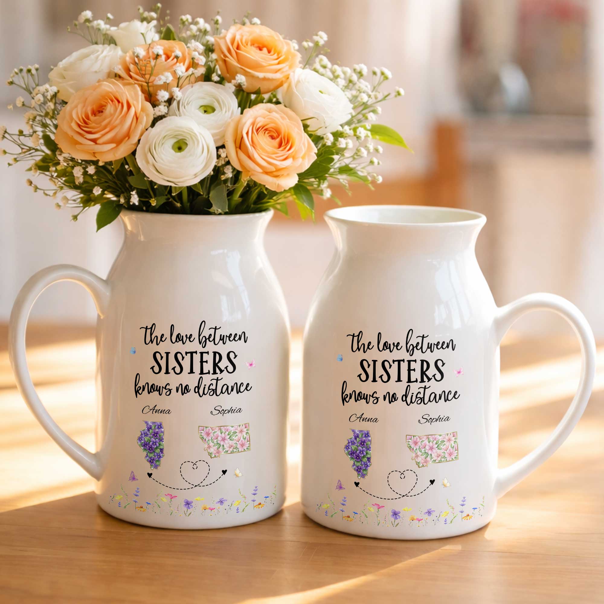 Personalized Ceramic Flower Vase Custom State Map Gift for Sister Flower Vase GradoCreations