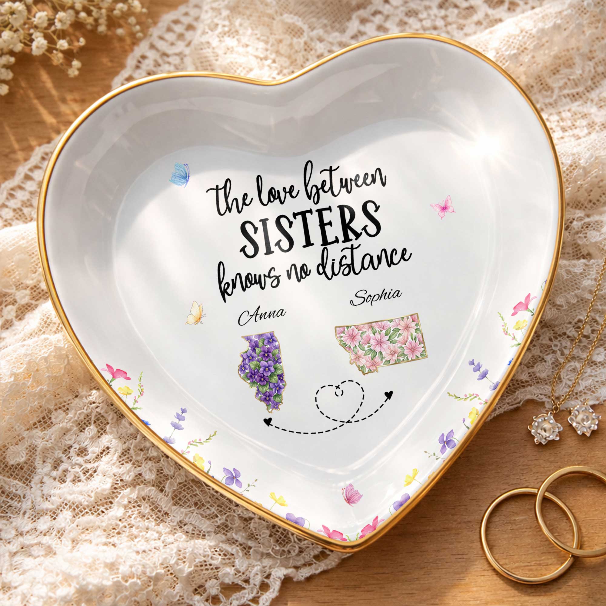 Personalized Heart-Shaped Jewelry Dish Custom Gift for Sister Heart Jewelry Dish GradoCreations