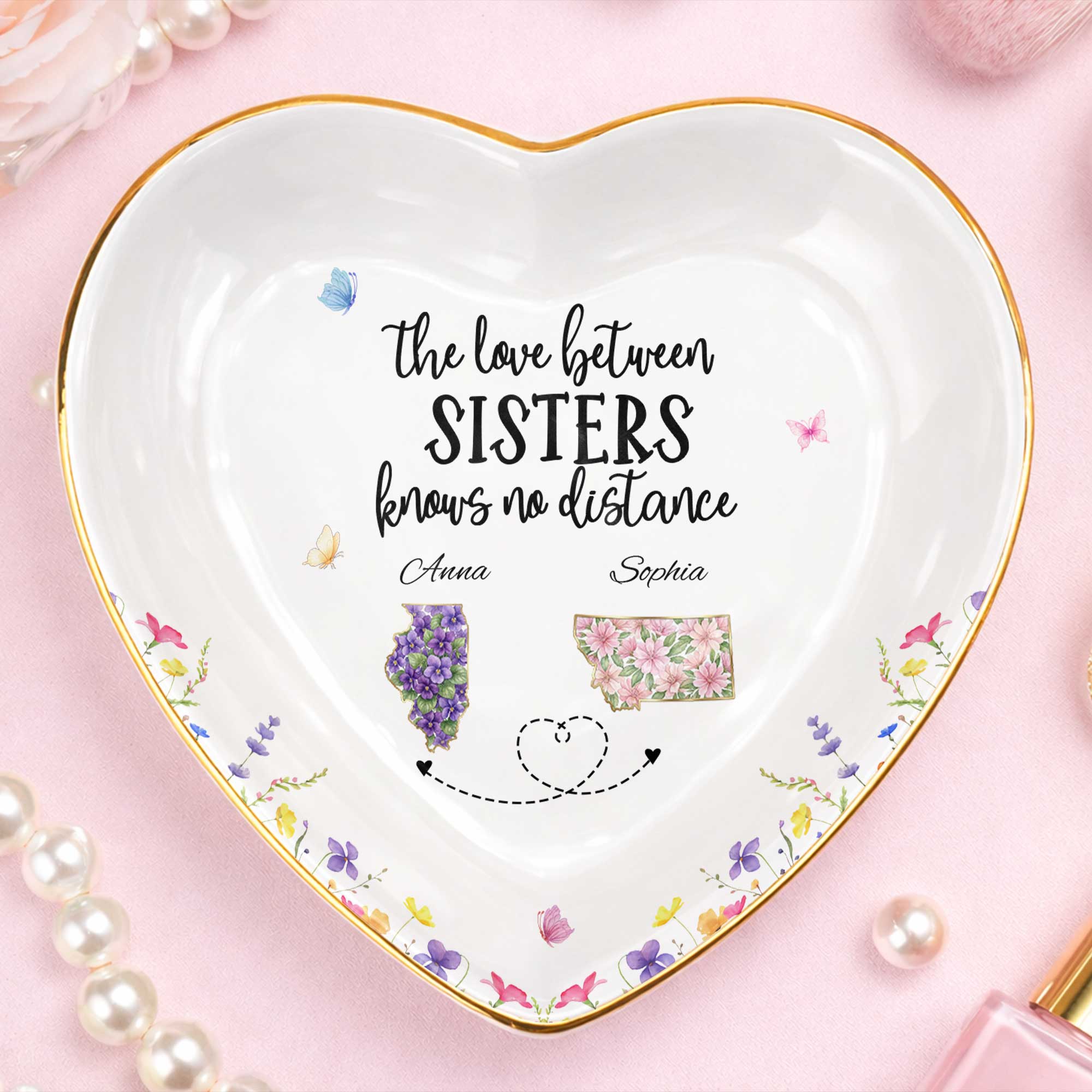 Personalized Heart-Shaped Jewelry Dish Custom Gift for Sister Heart Jewelry Dish GradoCreations