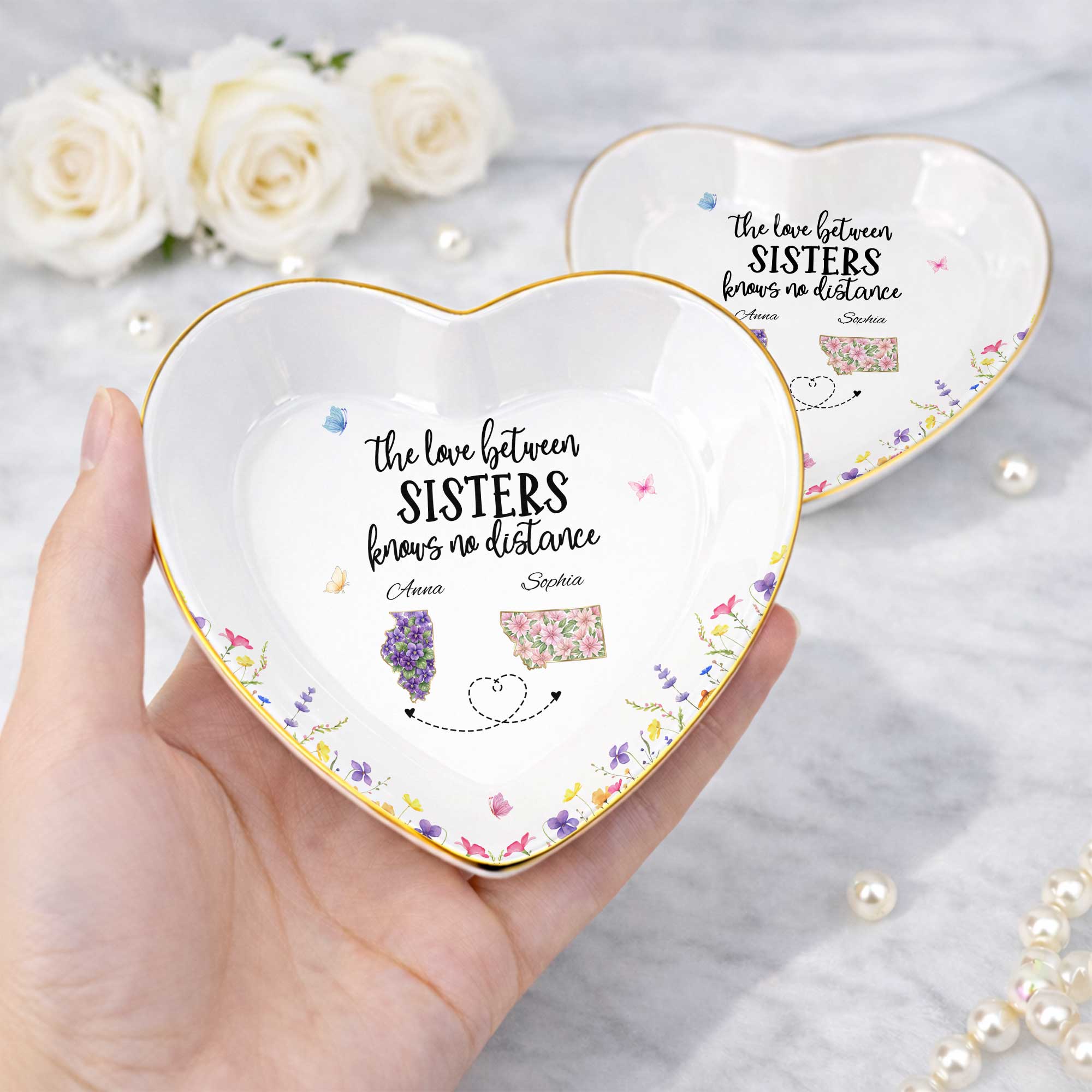 Personalized Heart-Shaped Jewelry Dish Custom Gift for Sister Heart Jewelry Dish GradoCreations