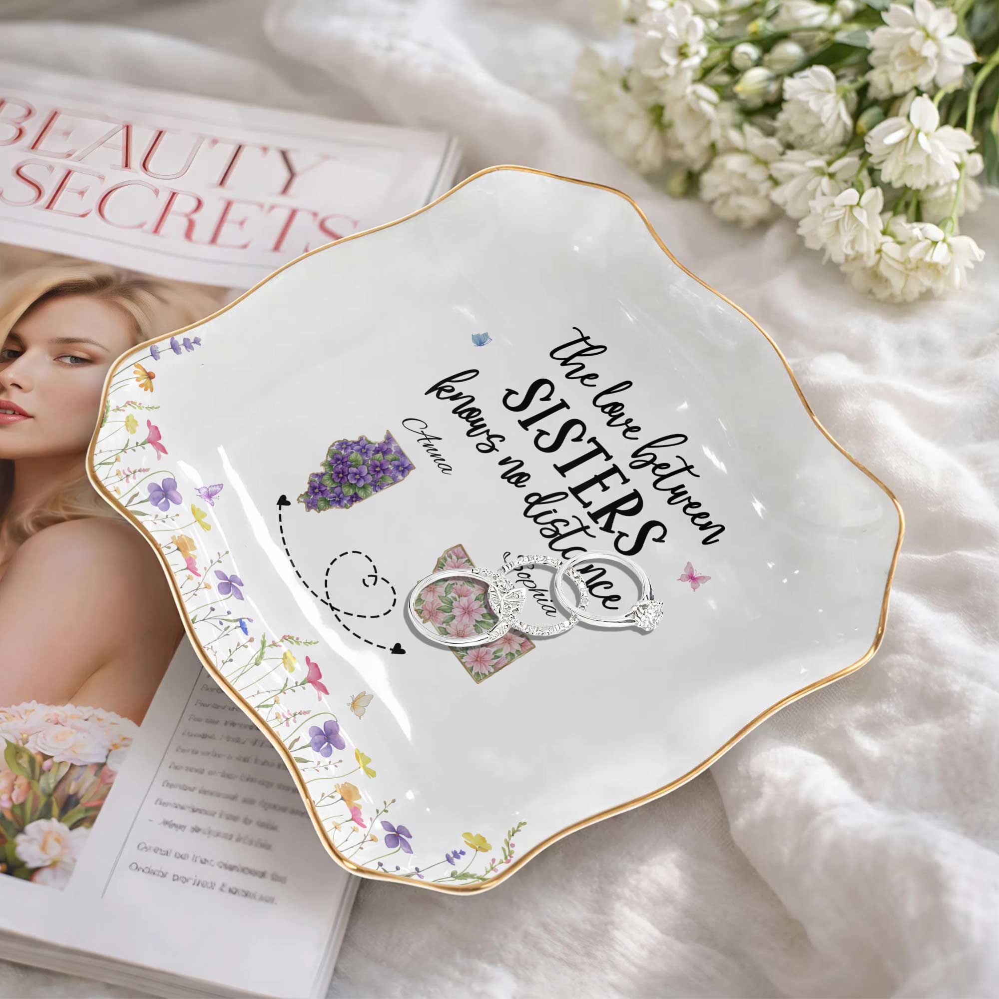 Personalized Lace Jewelry Dish Custom Name Gift for Sister Lace Square Jewelry Dish GradoCreations