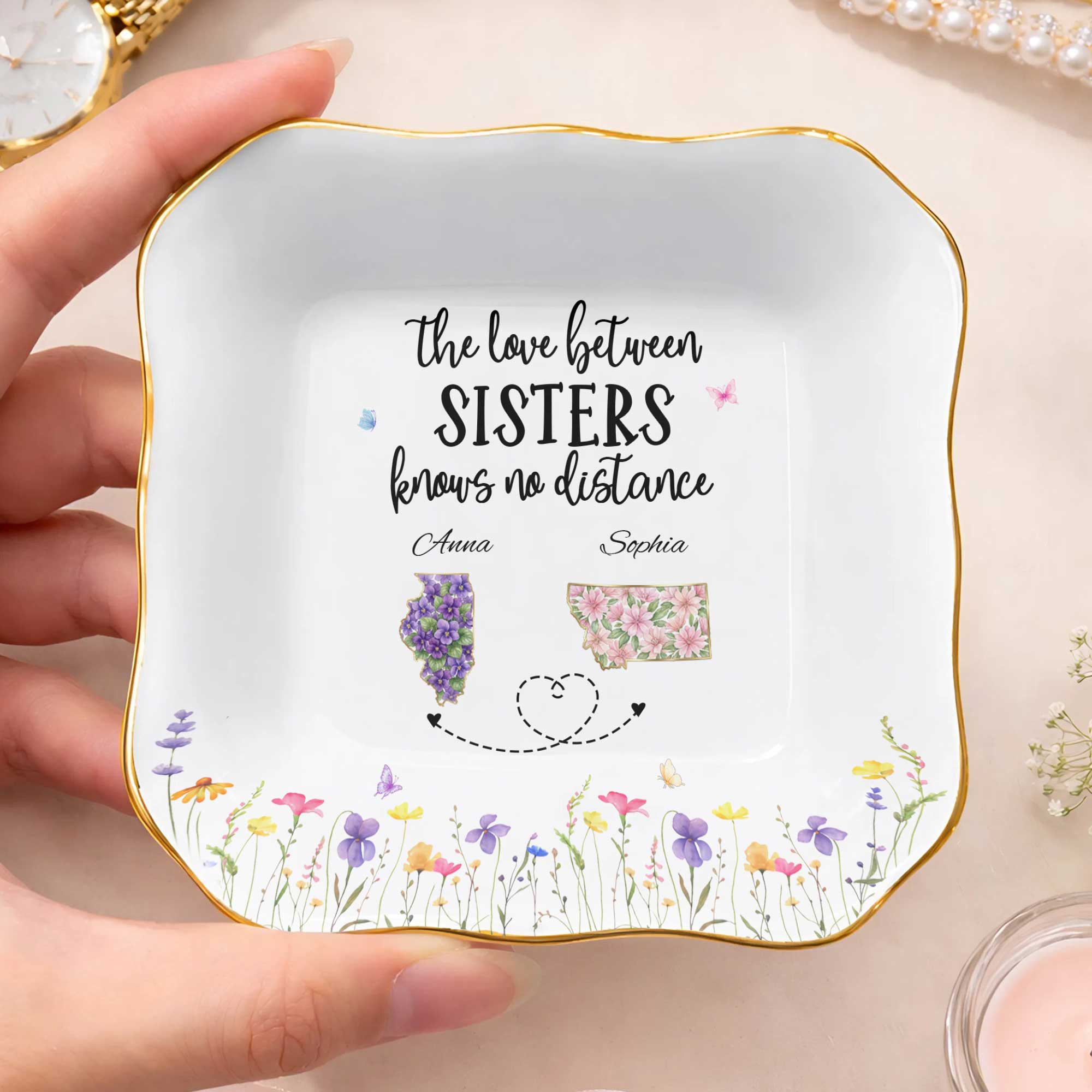 Personalized Lace Jewelry Dish Custom Name Gift for Sister Lace Square Jewelry Dish GradoCreations
