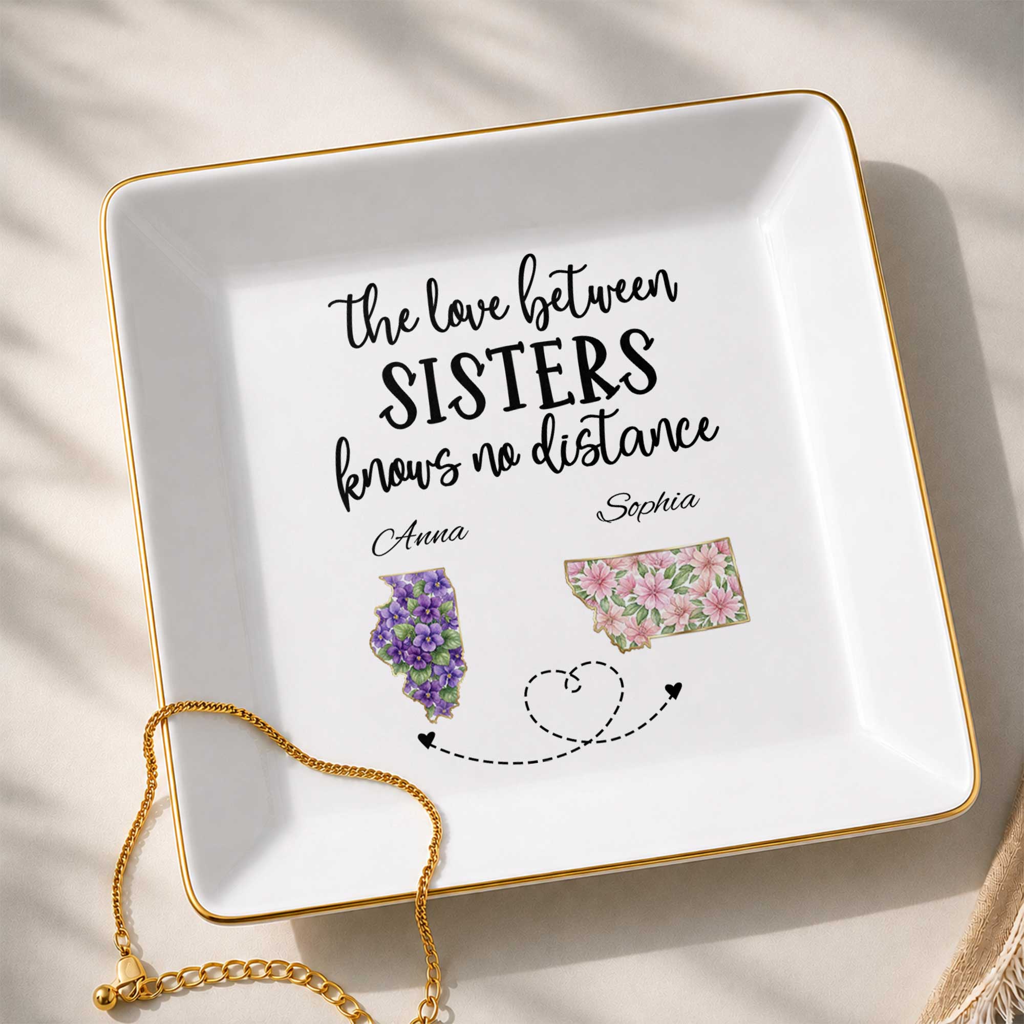 Personalized Floral Jewelry Dish Custom Name Gift for Sister Jewelry Dish GradoCreations